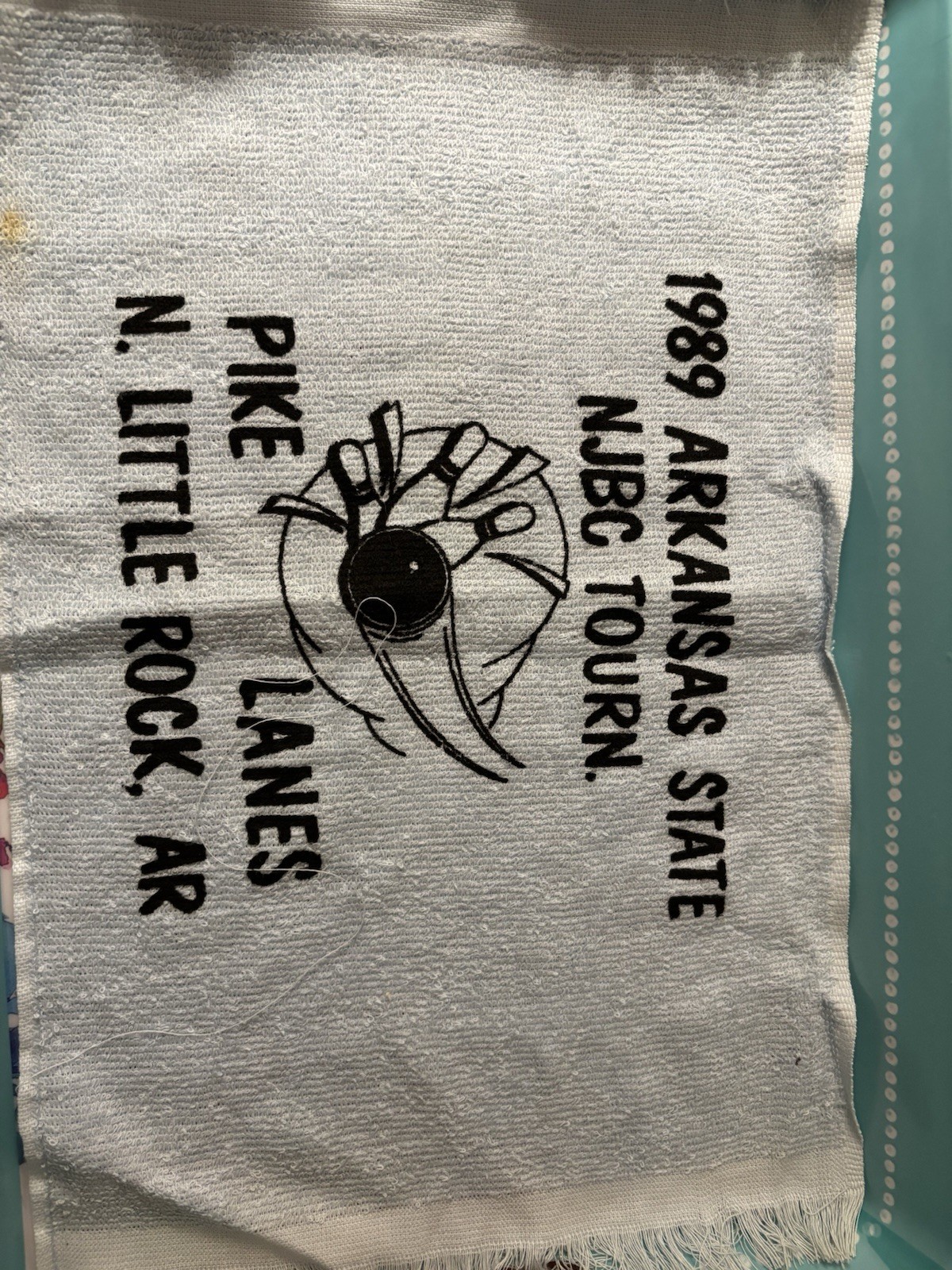 Vintage 1989 Arkansas State NJBC Tournament Bowling Towel (N Little Rock) 17x10"