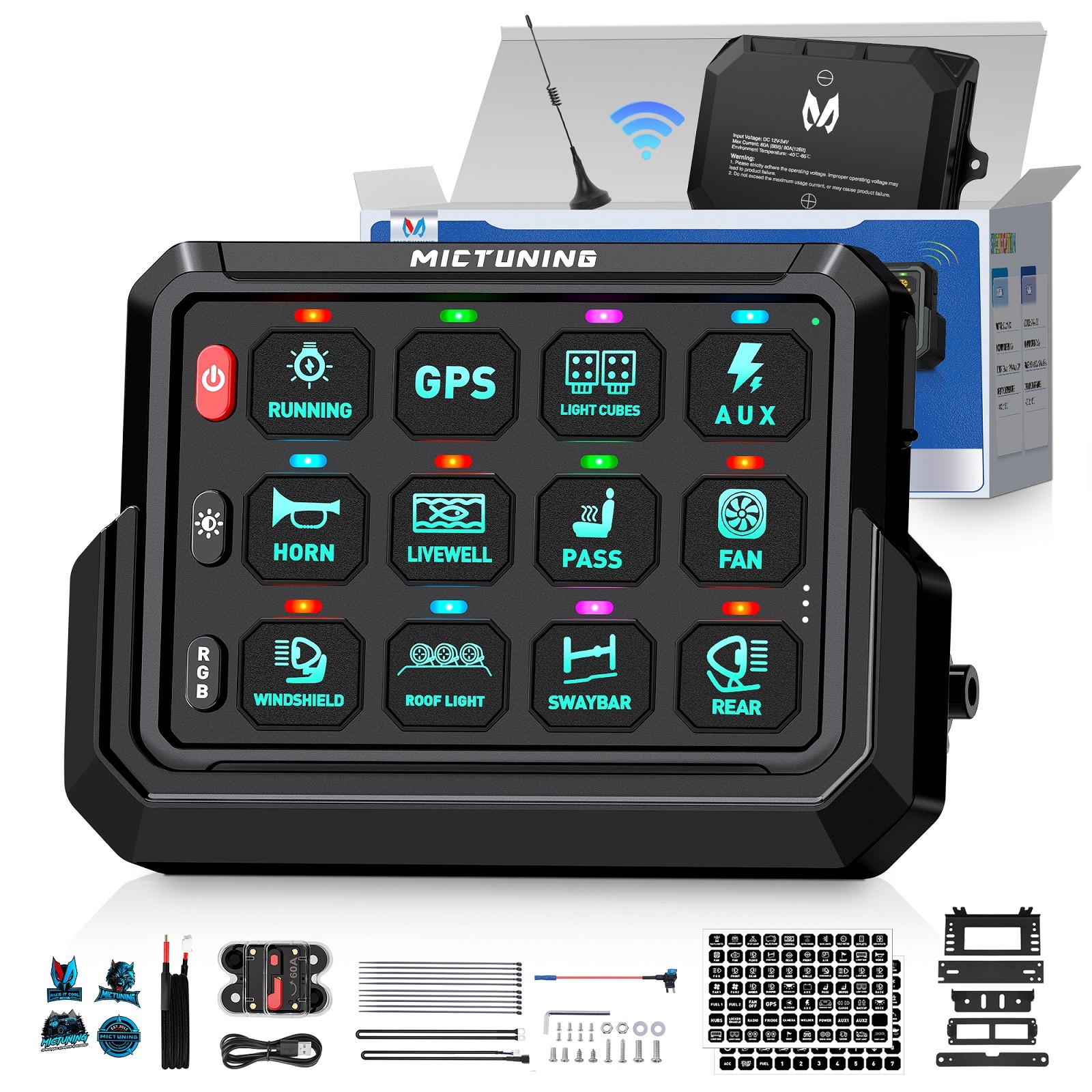 MICTUNING Wireless Switch Panel Momentary/Toggle Auxiliary Circuit Relay System
