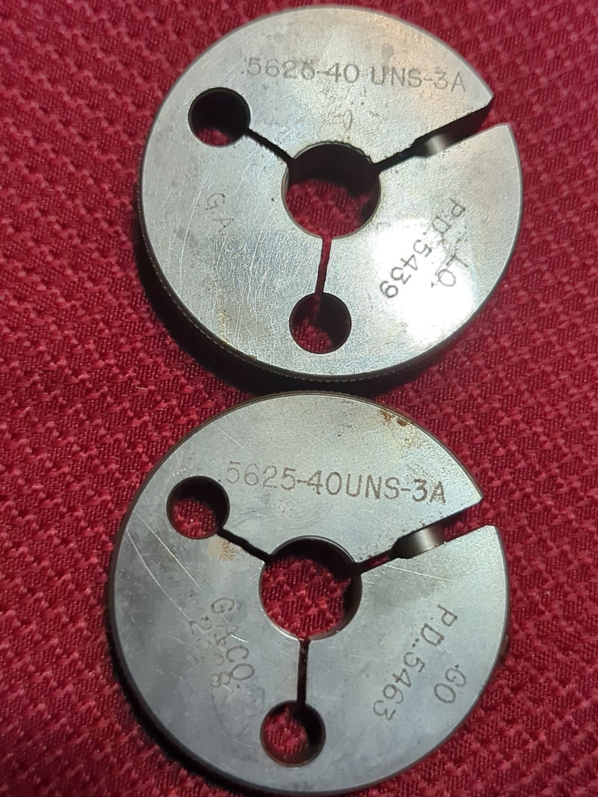 G.A.CO. Thread Ring Gage Set .5625-40 UNS-3A GO .5463 NOGO .5439 (RG12)