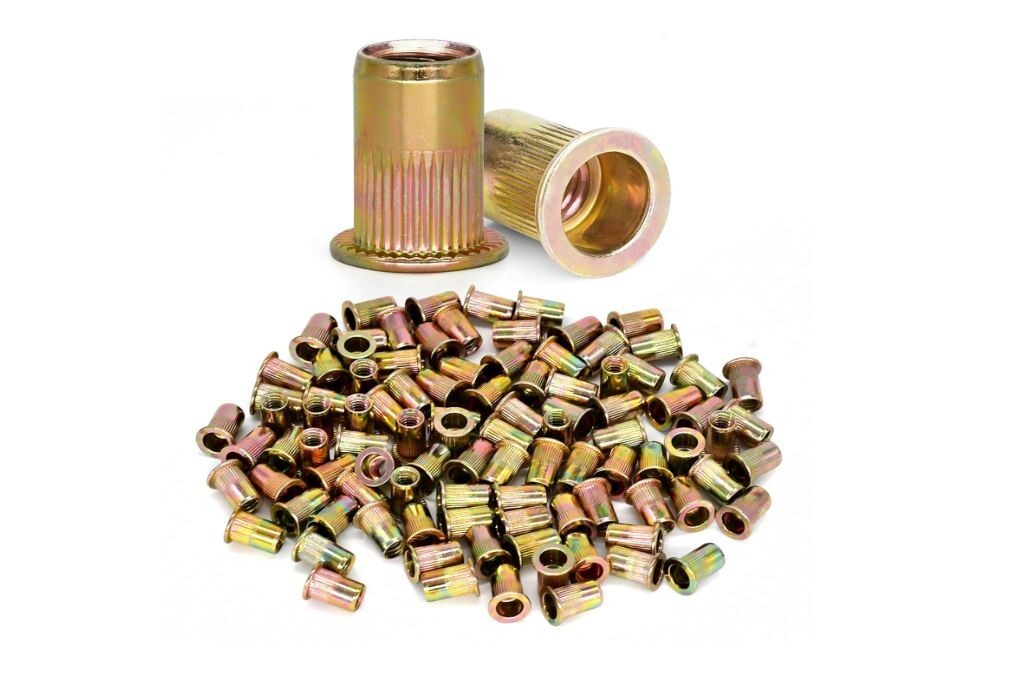 100Pcs 1/4"-20 UNC Rivet Nuts, Zinc Plated Carbon Steel Threaded Rivet Insert Nu