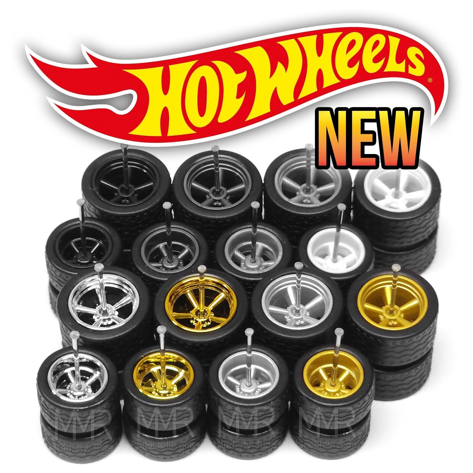 1/64 Scale 5 SPOKE MUSCLE v6 XL STG Real Rider Wheels Rims Tires Set for Hot
