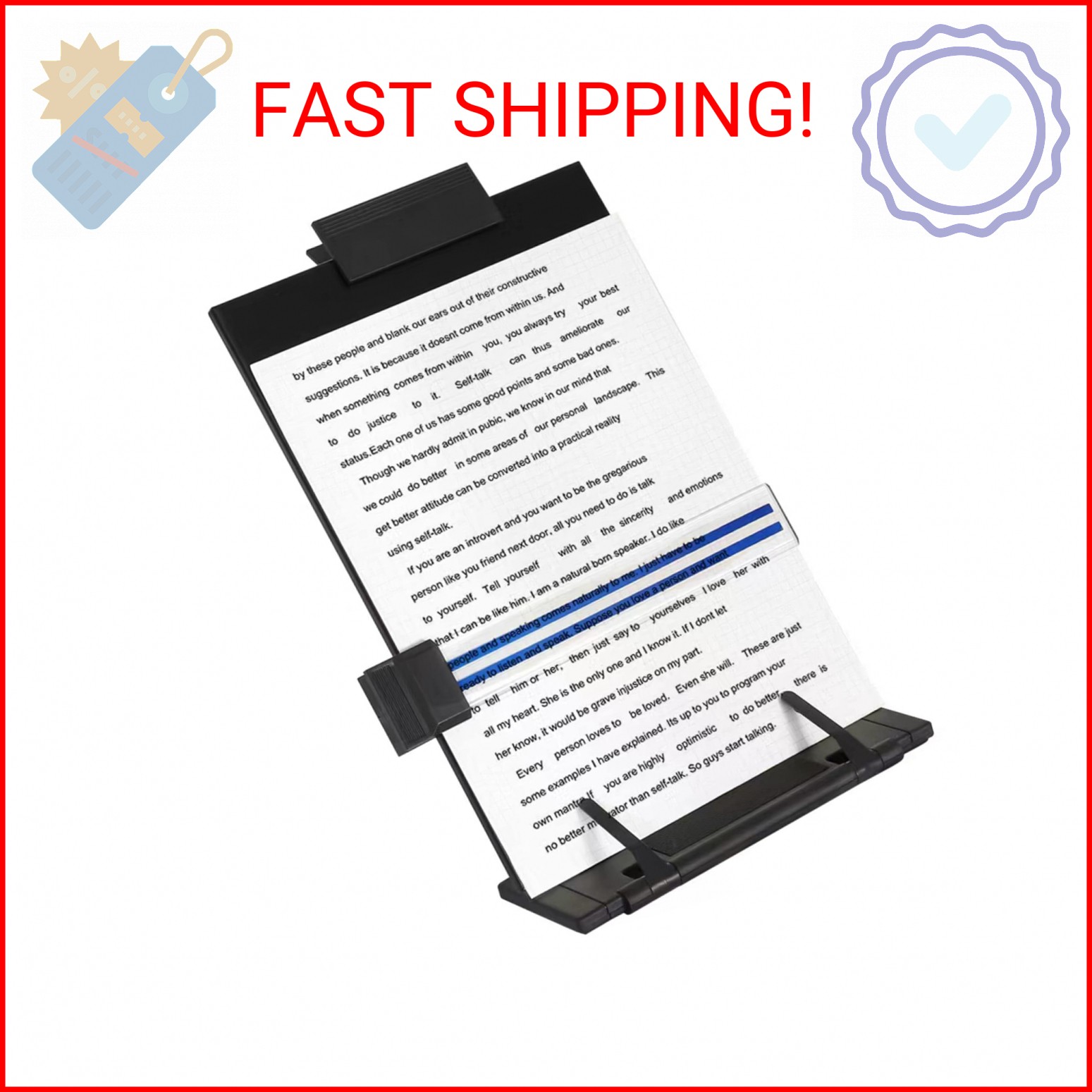 Desktop Document Holder Stand with 7 Adjustable Positions, Black Metal File Orga