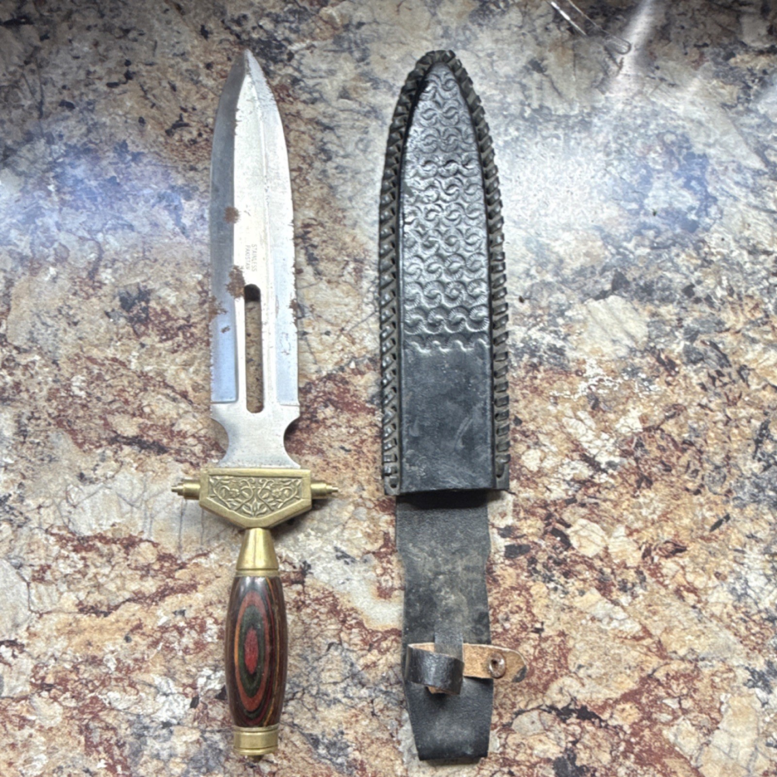 Decorative Dirk Dagger Stainless Steel Double Edge Wood Brass Handle with Sheath