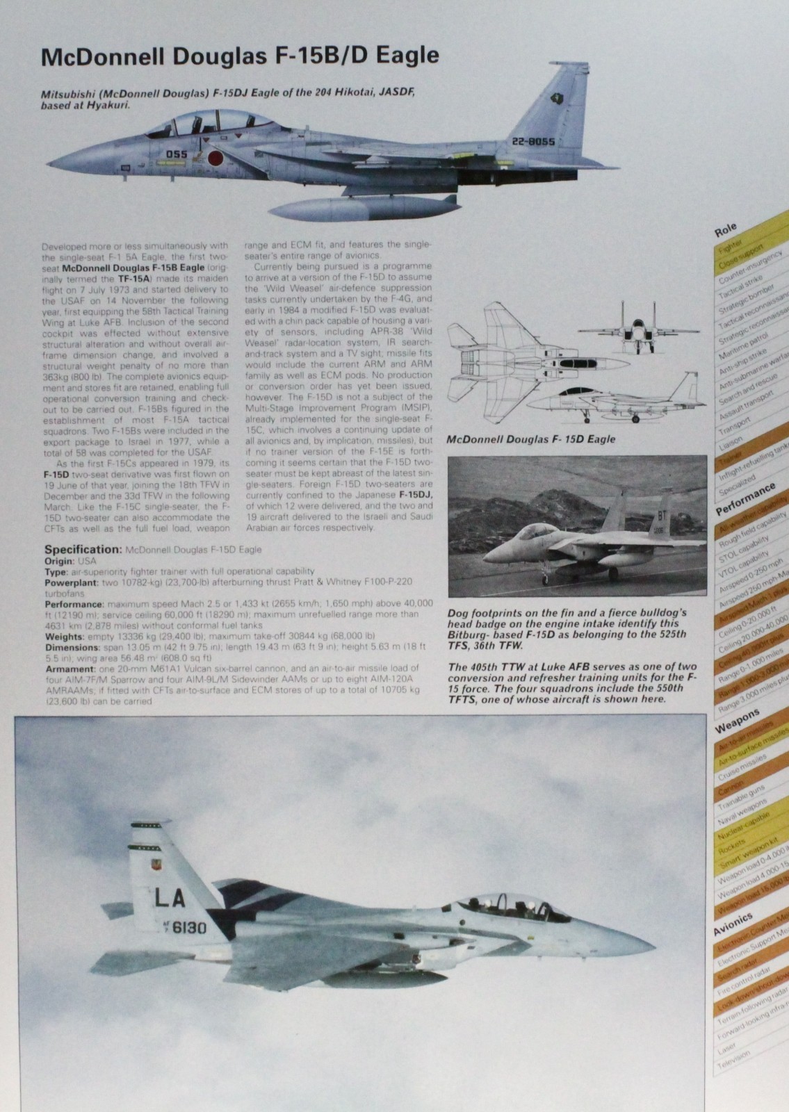 F-15 F 15 McDonnell Douglas Eagle Picture Aircraft Vtg Info Sheet Wall Art