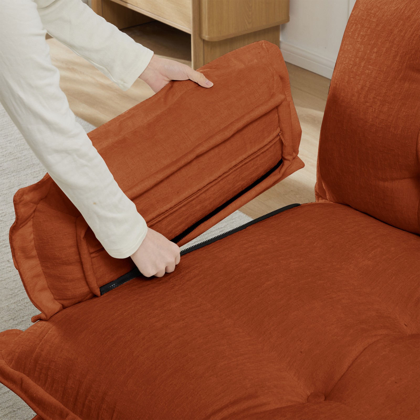 Modular L-Shaped Sofa Chenille Fabric Orange 1 Seat