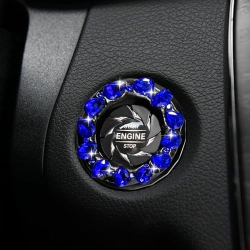 Bling Crystal Car Push Start Button Cover, Shiny Rhinestone Auto Engine Blue