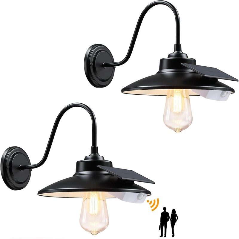 2 Pack Outdoor Solar Barn Light Motion Sensor Wall Light Waterproof Porch Light