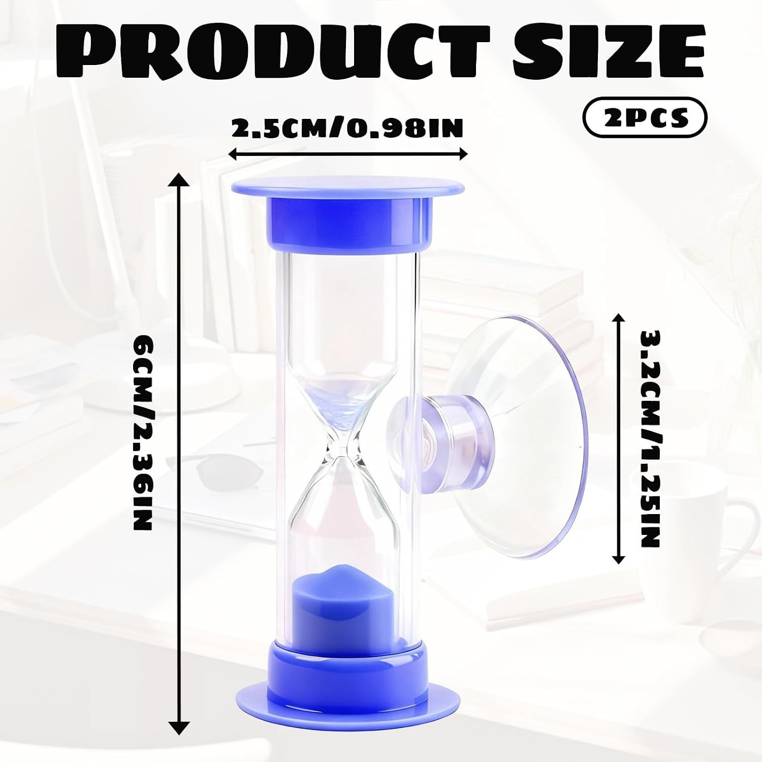 2-Pack 2 Minute Hourglass Sand Timer with Suction Cup - Unbreakable Sucker Sa...