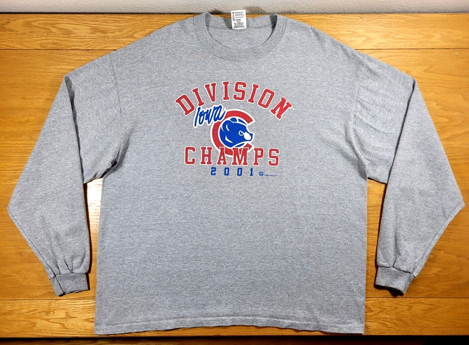Iowa Cubs T-shirt Mens XL Gray Red Adult Vintage Long Sleeve Division Champs Tee