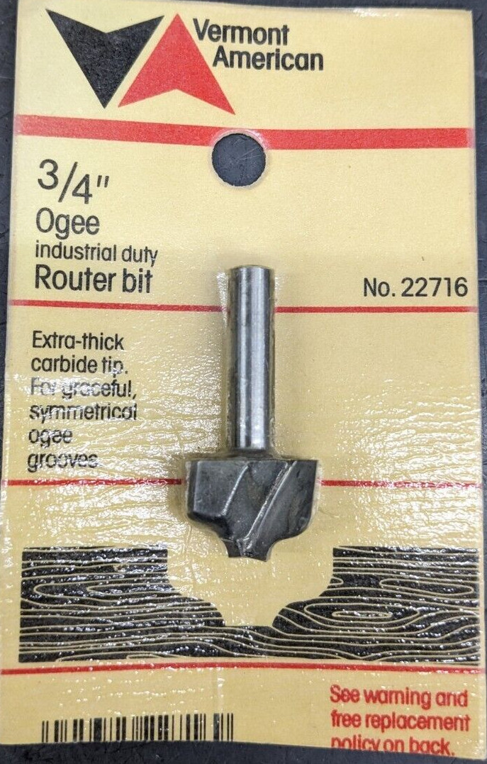 Vermont American 3/4" Carbide Tipped Ogee Router Bit 22716 USA