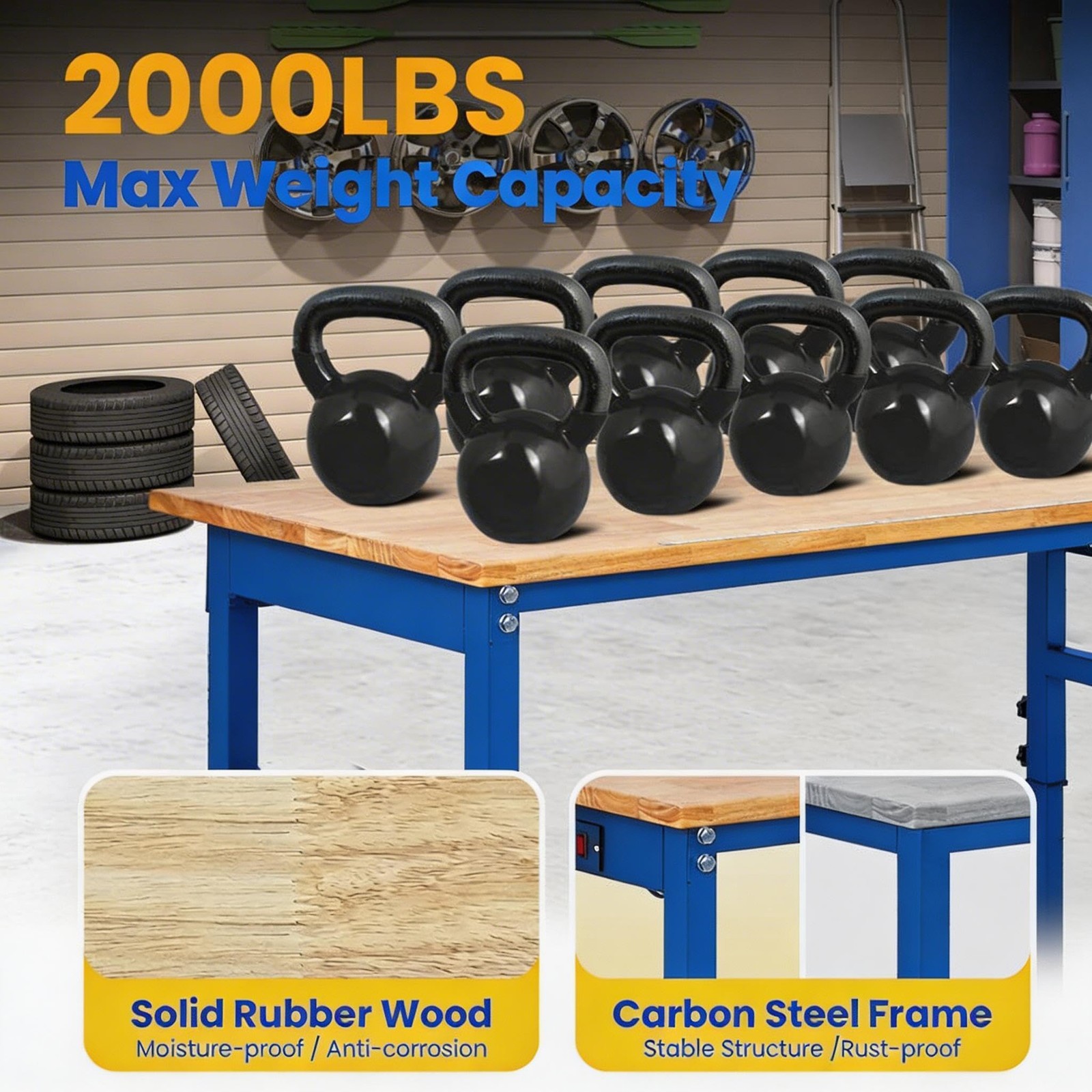 🍀48" x 24" Adjustable Workbench with Power Outlet & Scale, Portable Worktable