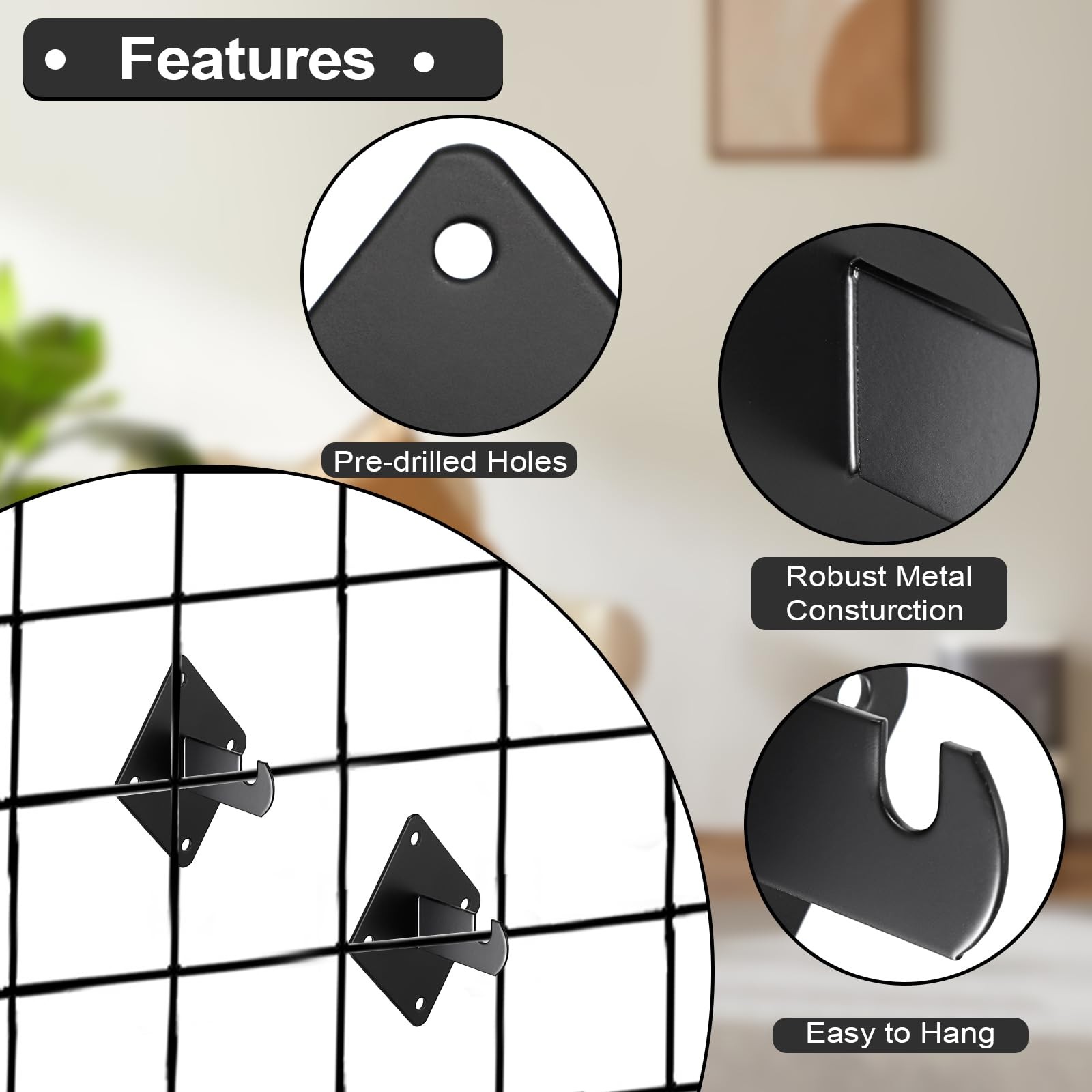 32 PCS Gridwall Mount Brackets Metal Grid Panel Accessories Wall Hooks Black