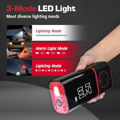 Portable Air Compressor, Tire Inflator with Digital Gauge, 2000mAh