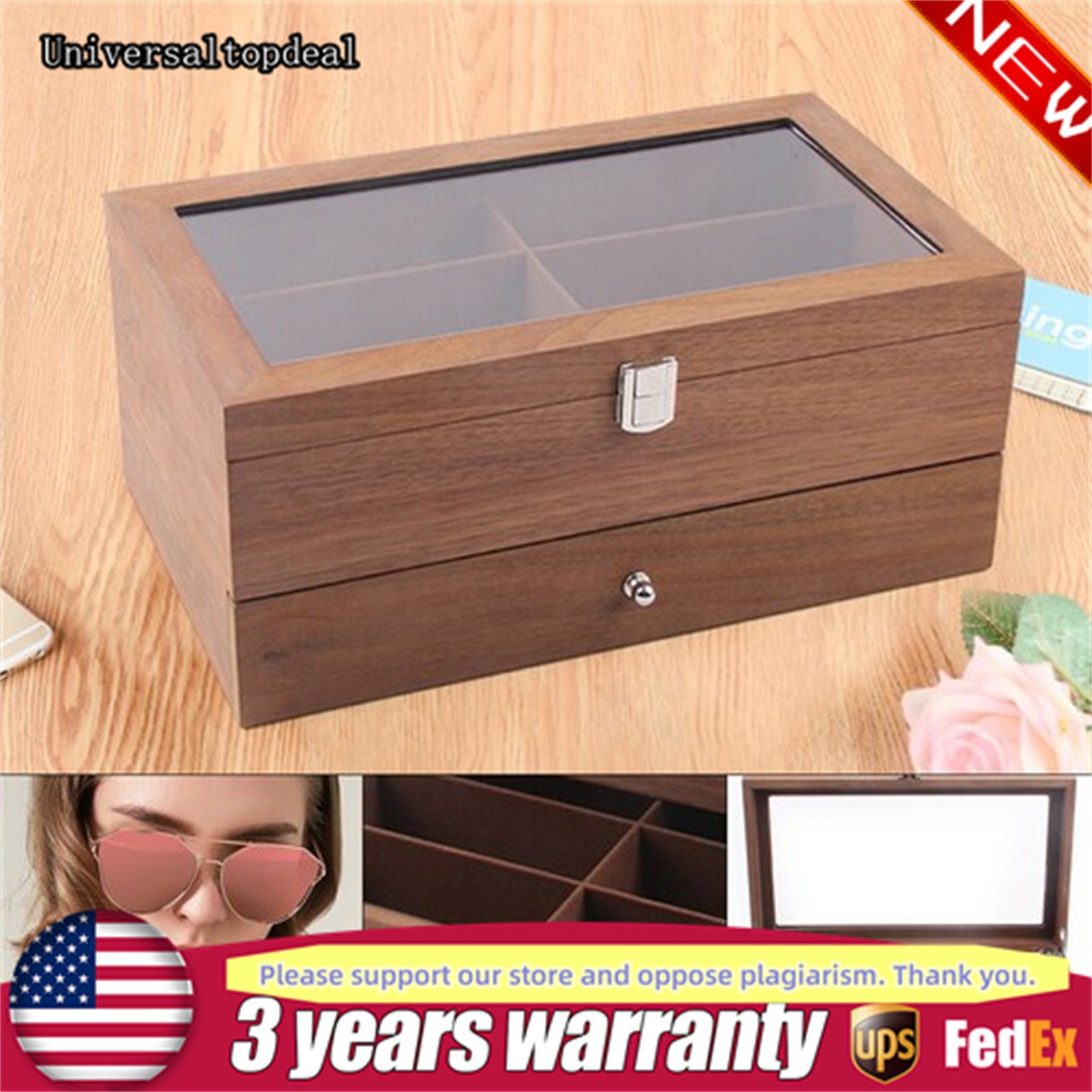 Glasses Display Box Vintage Gift Box Organizer Sunglasses Storage Case 12 Bits