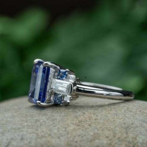 Lab-Created Emerald Cut 3.60 Ct Blue Sapphire Wedding Ring 925 Sterling Silver