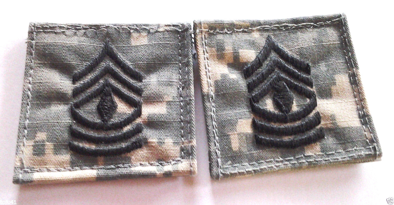 1 PAIR U.S ARMY 1ST SERGEANT RANK TABS ACU W/ HOOK BACKING (2" x 2") 100505 HO