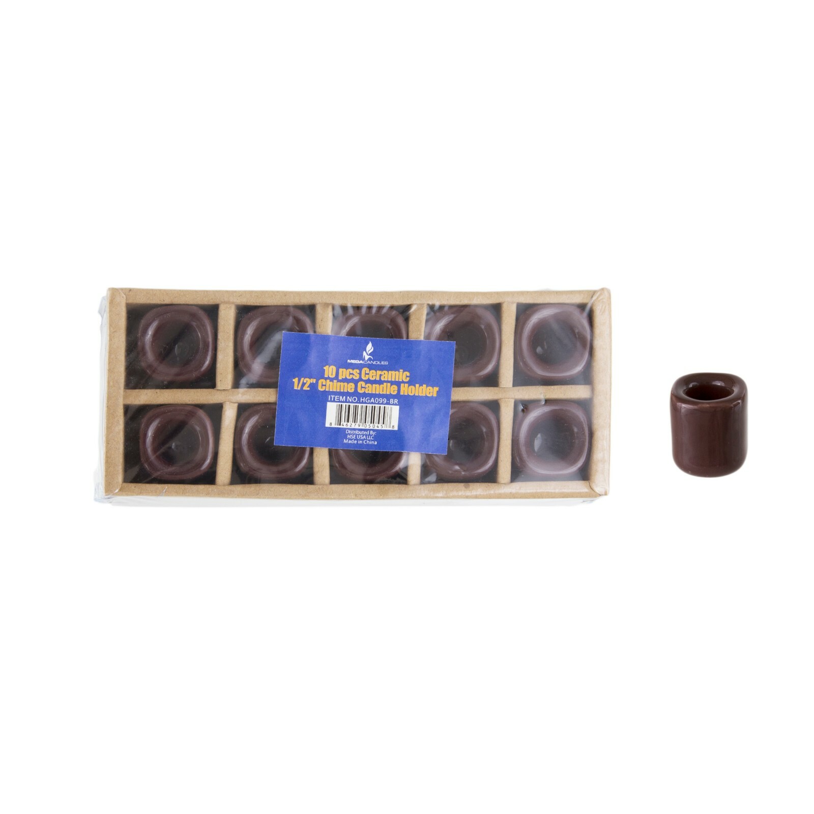 Mega Candles - Ceramic 1/2" Chime / Spell Candle Holder with Candles - BrownSet