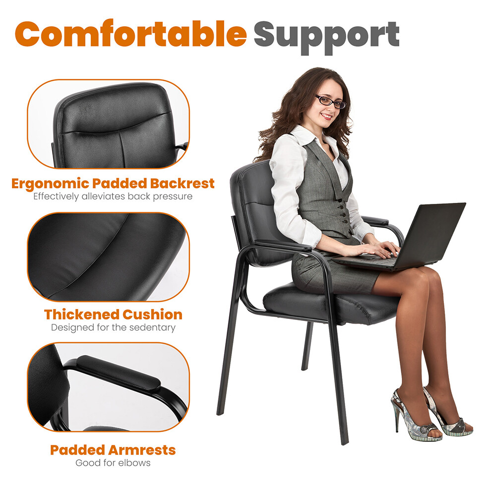 PU Leather Guest Reception Home Office Chair with Padded Arm and Lumbar Support