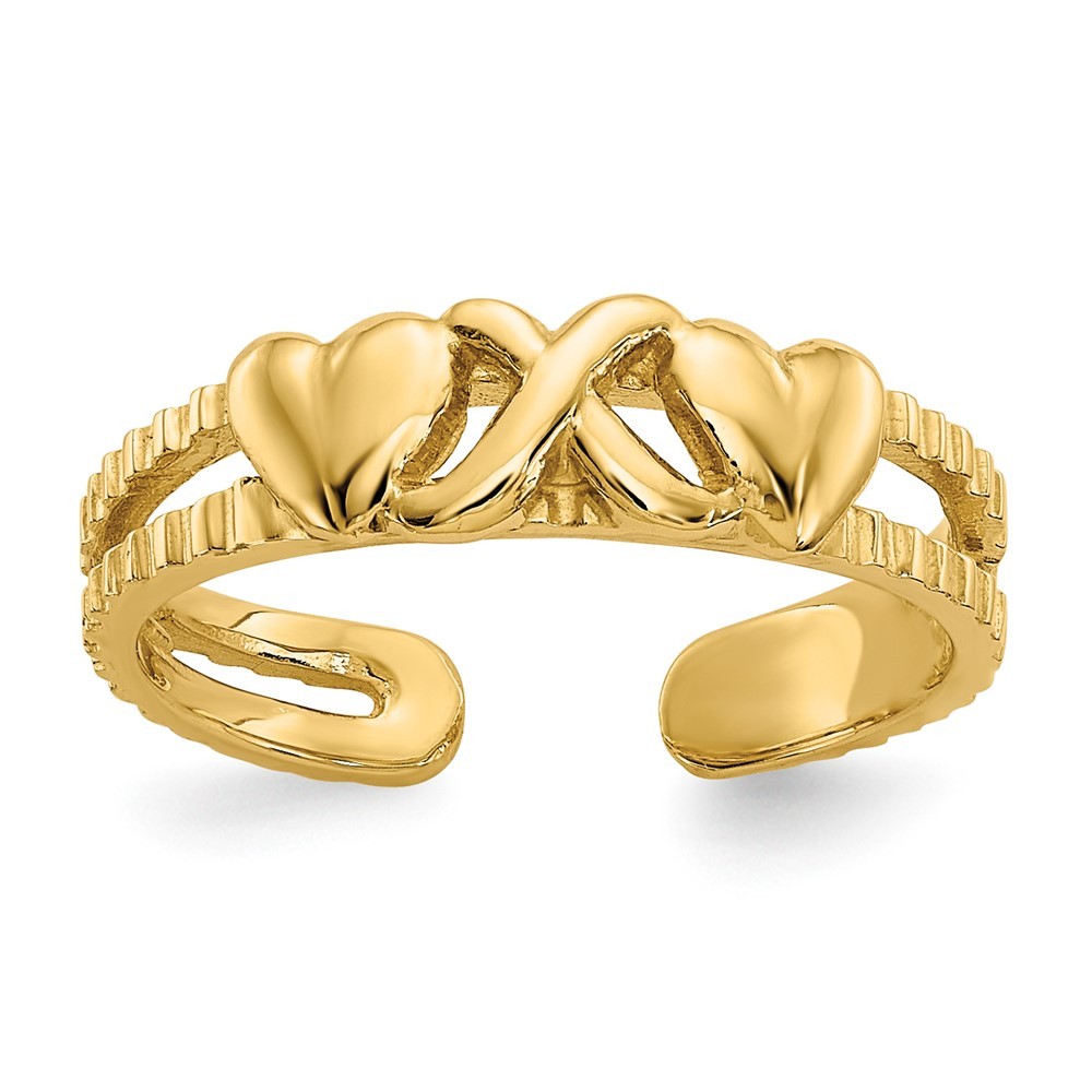 14k Yellow Gold Hearts-and-X Adjustable Toe Ring