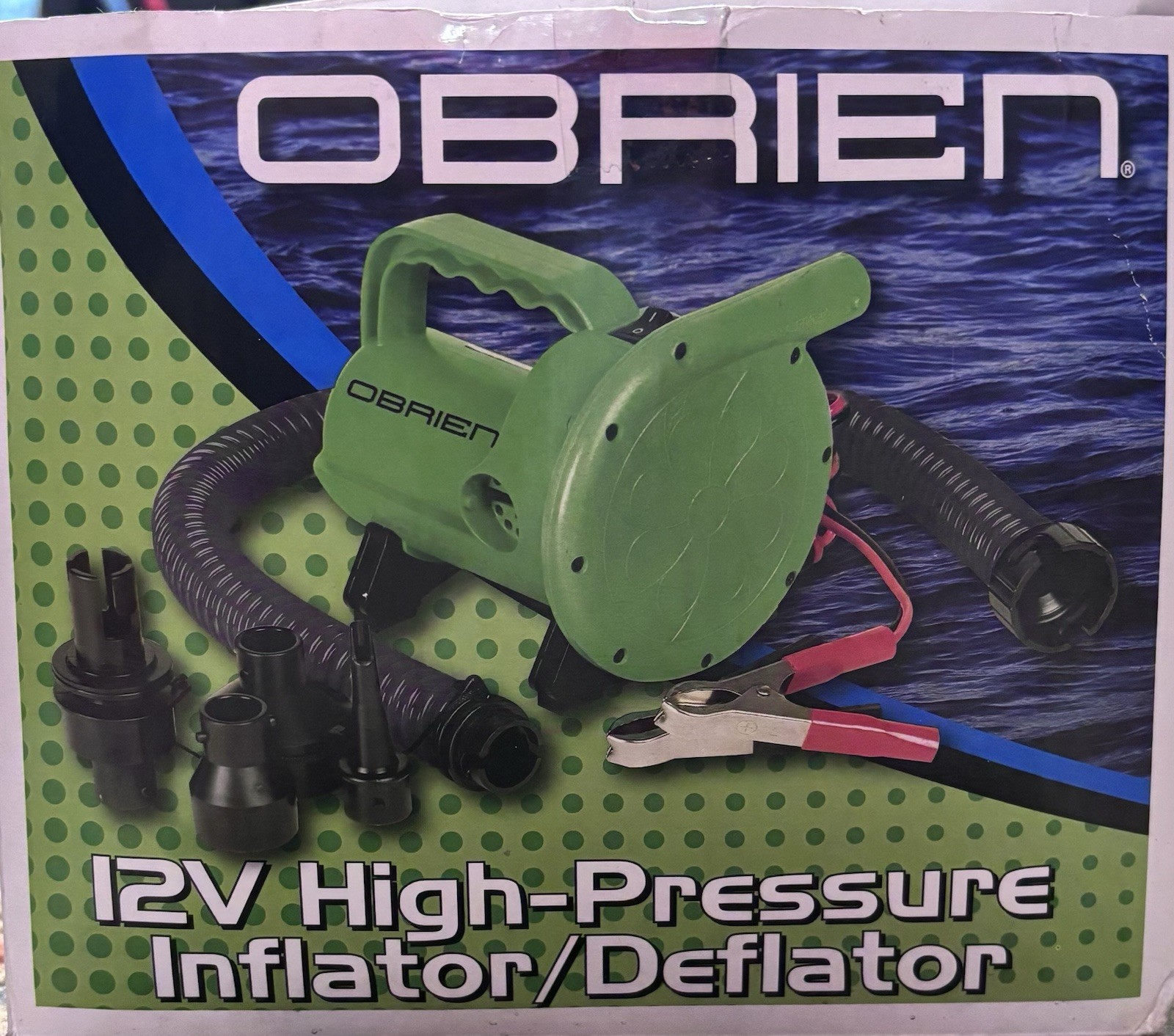 O'Brien 12V High-Pressure Inflator/Deflator with Hose and Nozzles