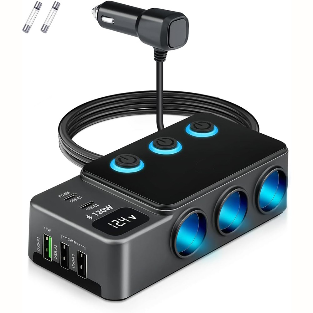 8in1 Car Charger Cigarette Lighter Splitter Adapter Fast USB/C Socket QC PD 30W