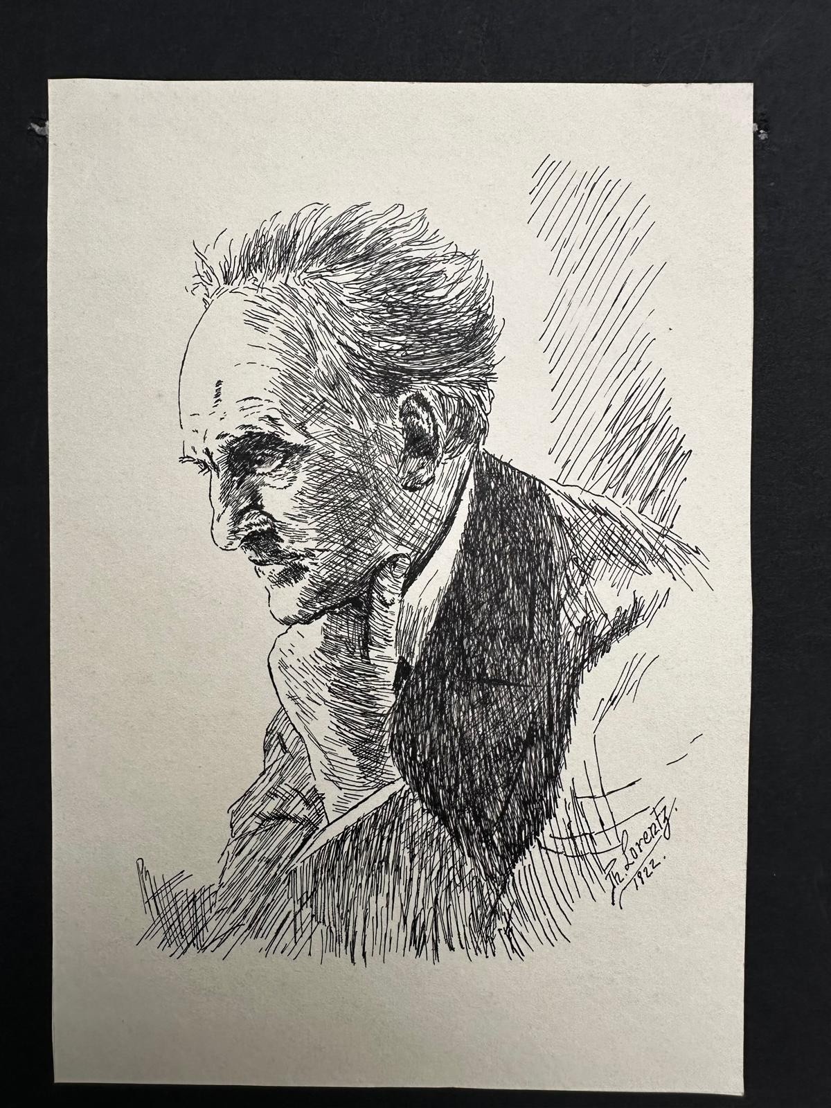 Gerhart Hauptmann, Original Pen Drawing 1922 Ph. Lorentz