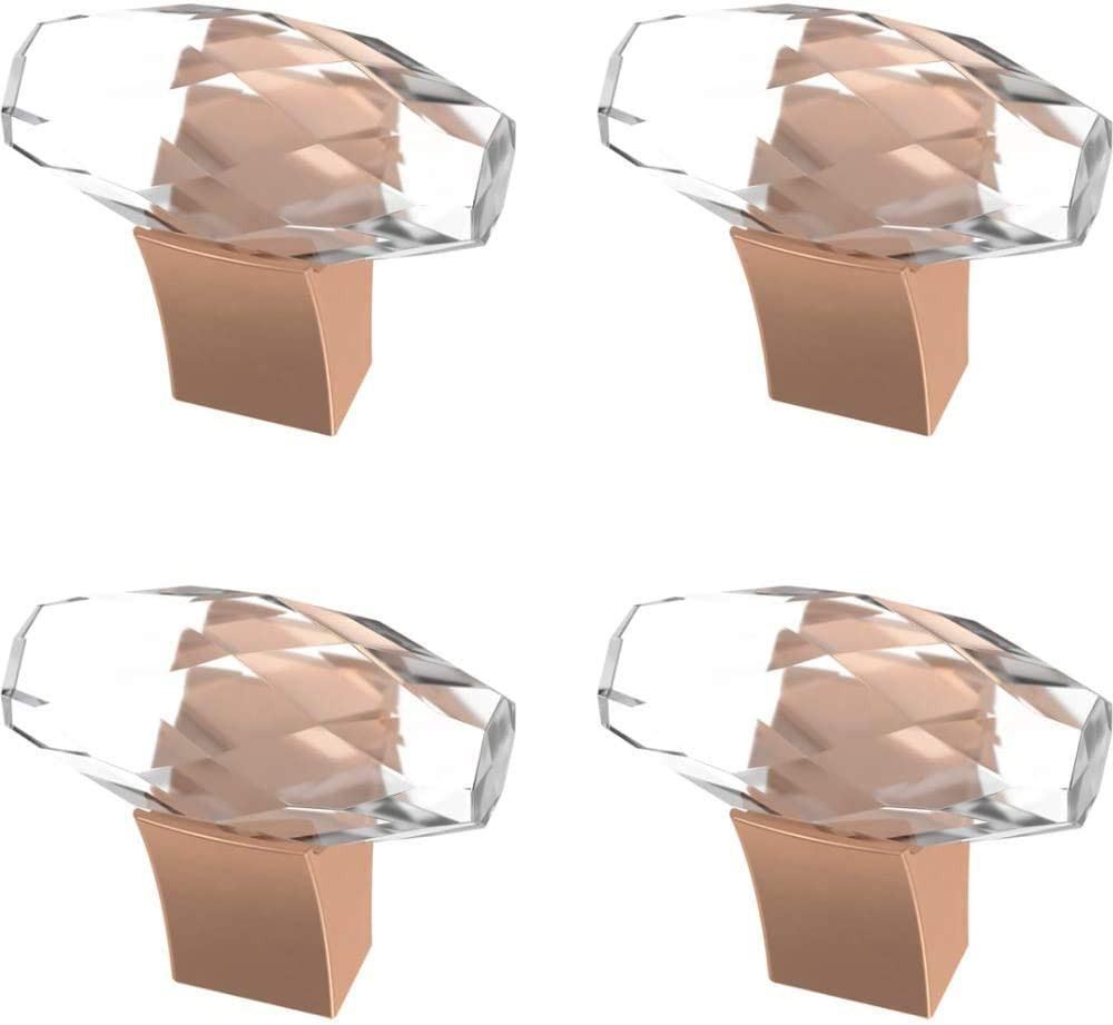 (4 Pack) 1-1/2" Cut Glass Oval Knob Brushed Copper