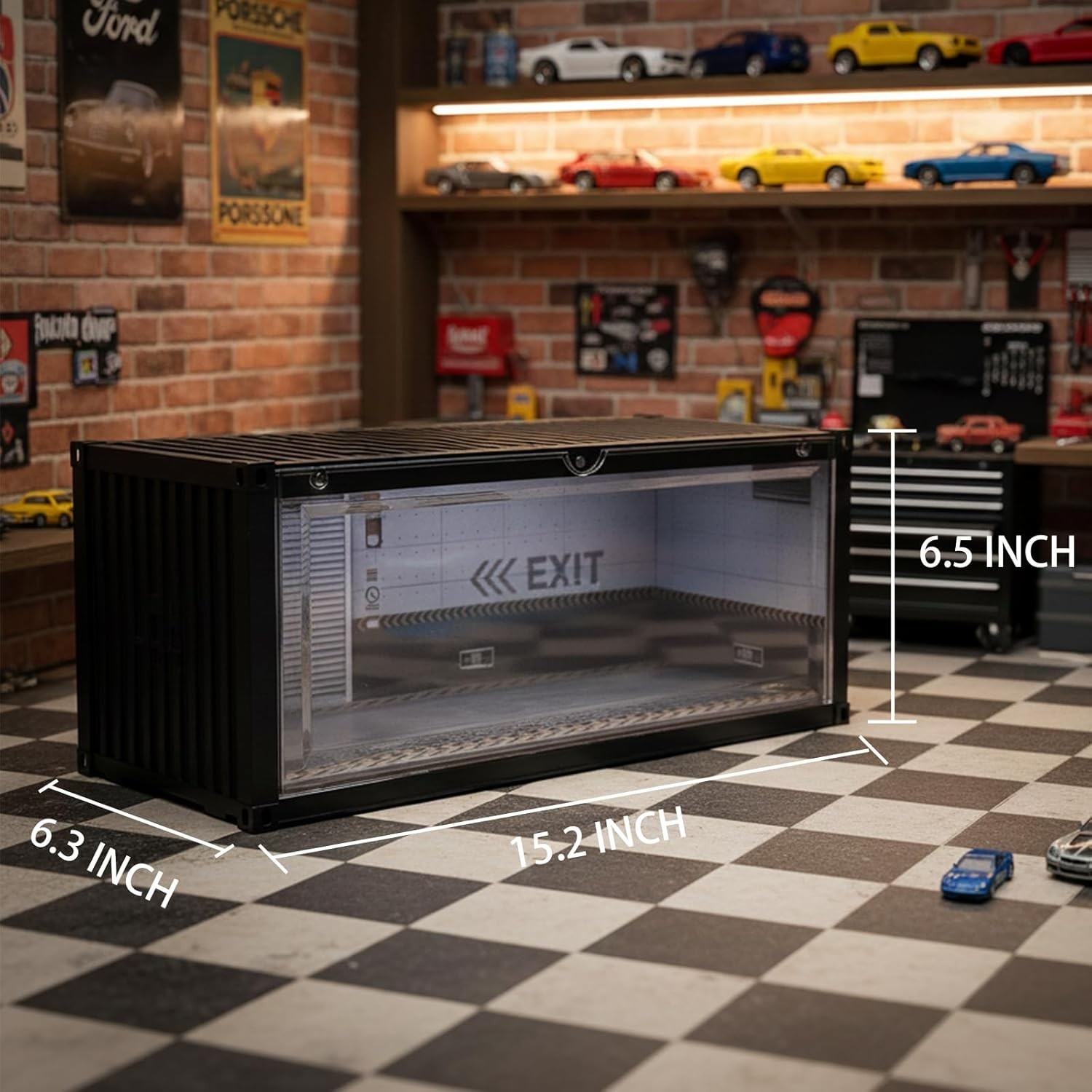 Car Display Case LED Light 1/18 Scale Muscle Model Diorama Diecast Garage Box