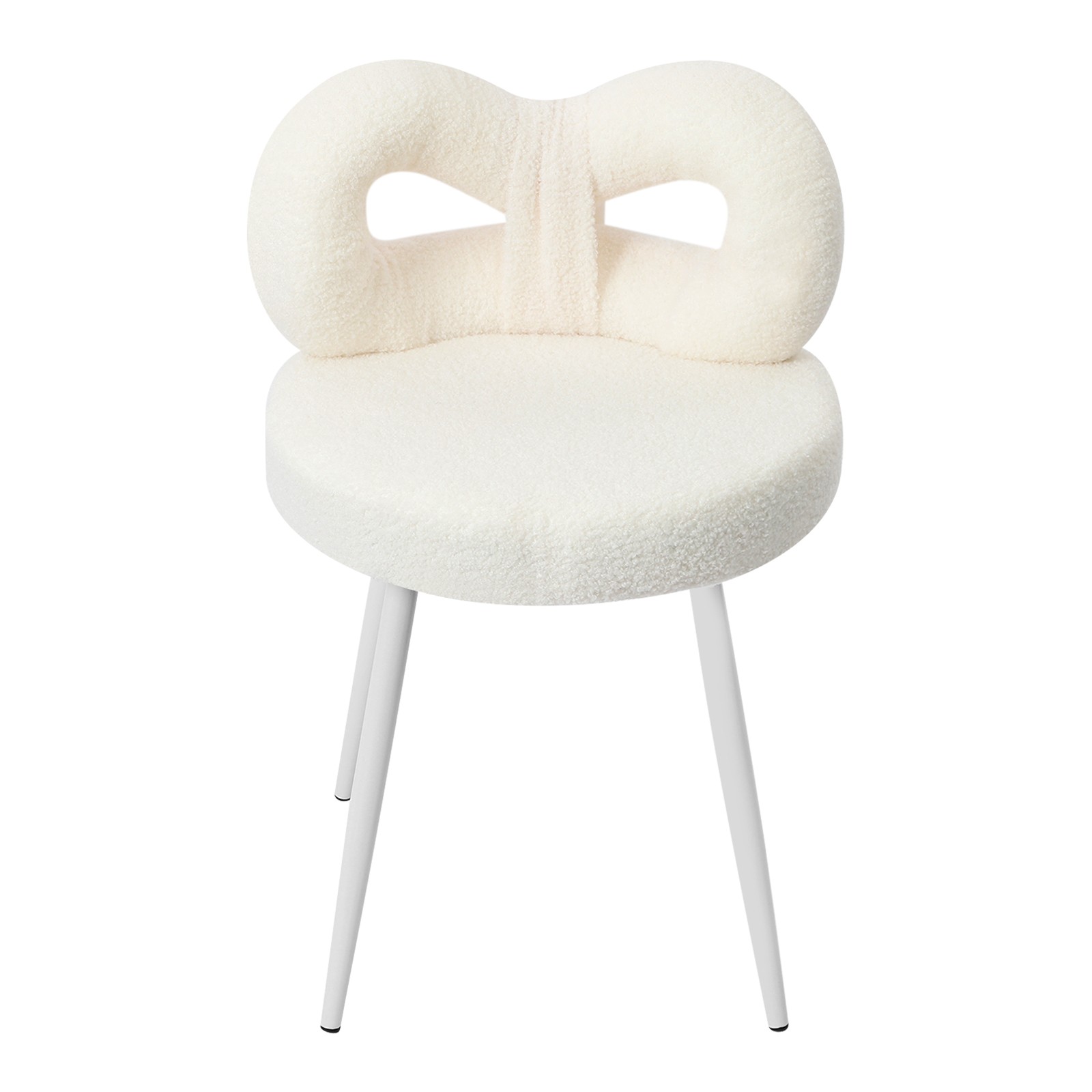 Vanity Chair with Cute Bow Backrest & Wheels 360° Rolling Makeup Seat White