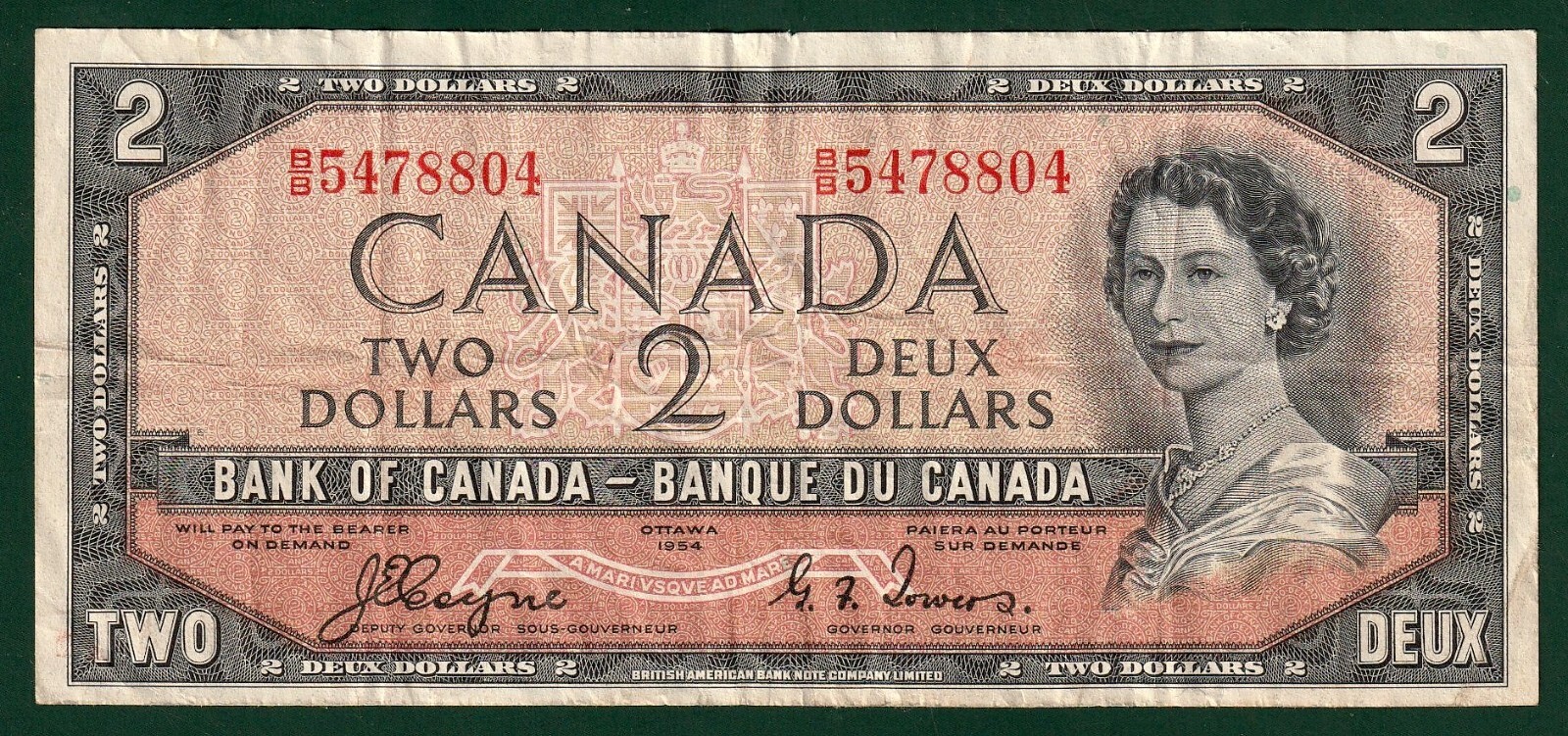 Canada, $2, 1954 Devil's Hairdo, P-67a, Coyne-Towers series B/B, VF