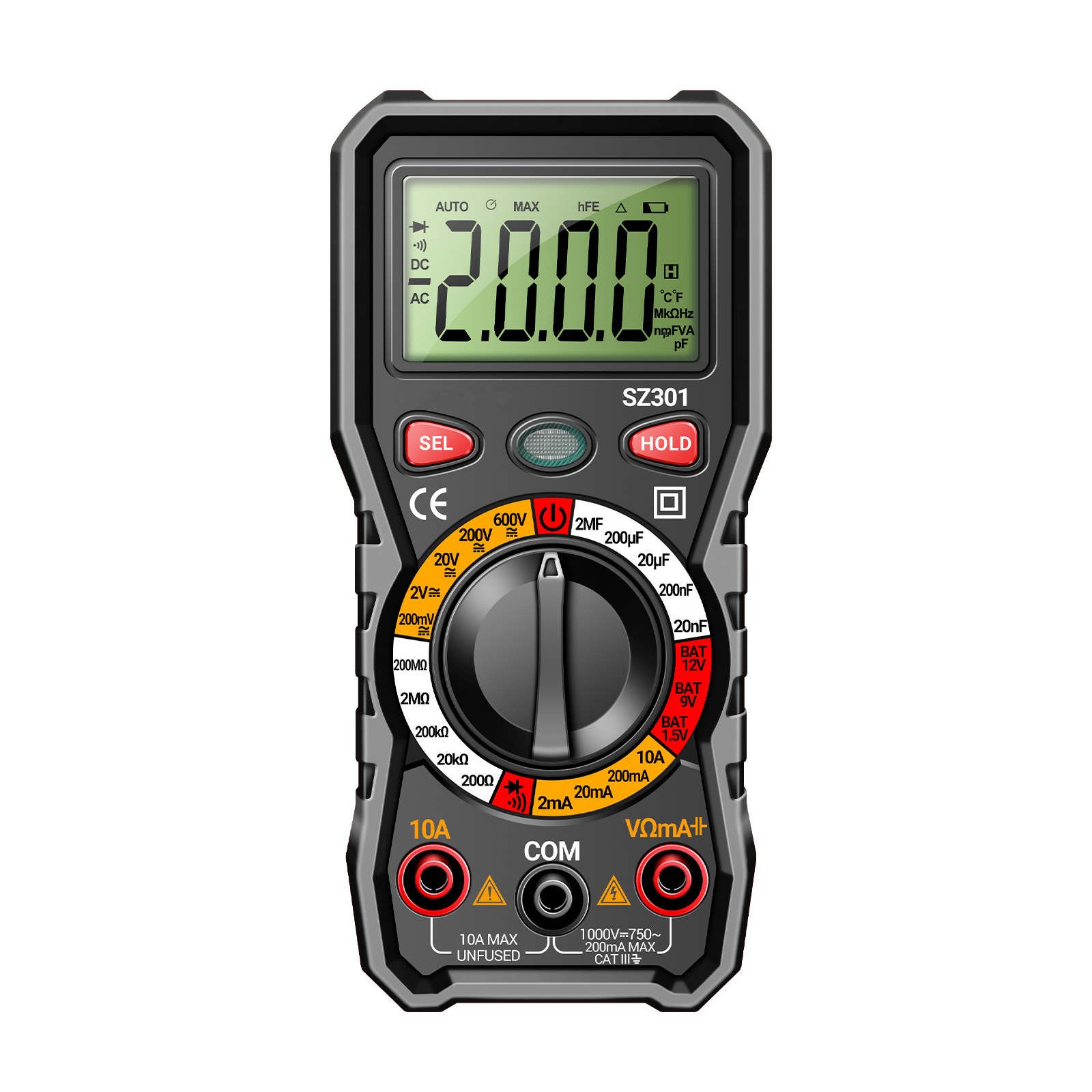 Versatile Digital Multimeter w Test Leads Measures Volt Amp Ohm Capacitance