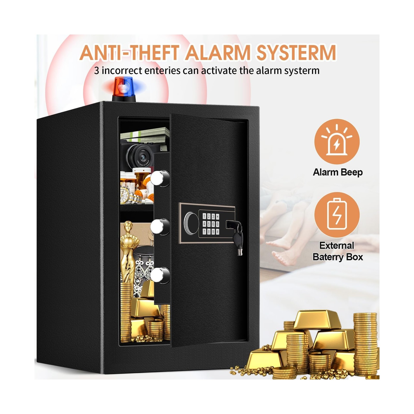 3.4 Cuft Large Fireproof Safe for Home, Safety Box with Programmable Keypad a...