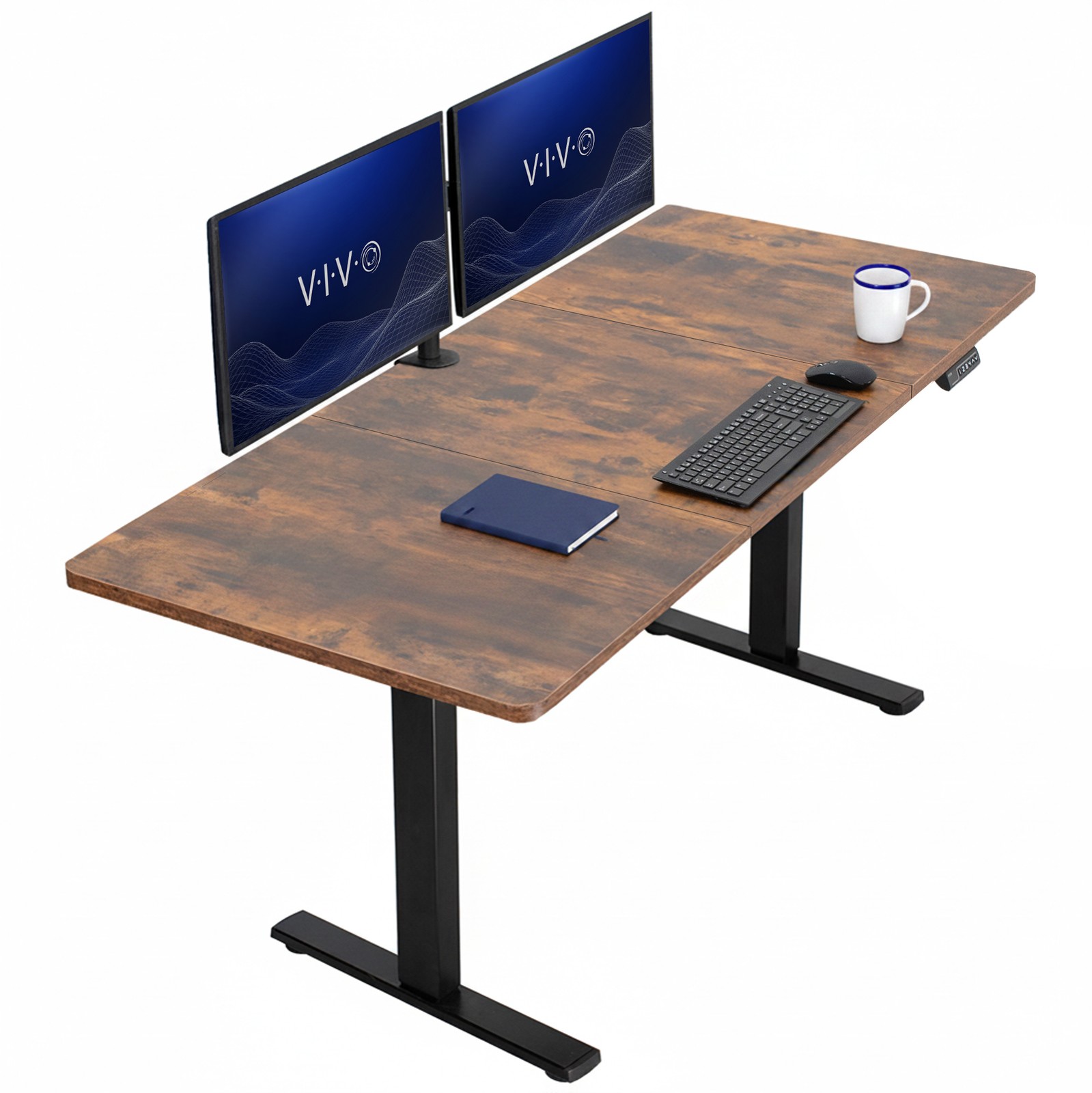 VIVO Electric 71”x30” Stand Up Desk, Rustic Vintage Brown Table Top, Black Frame