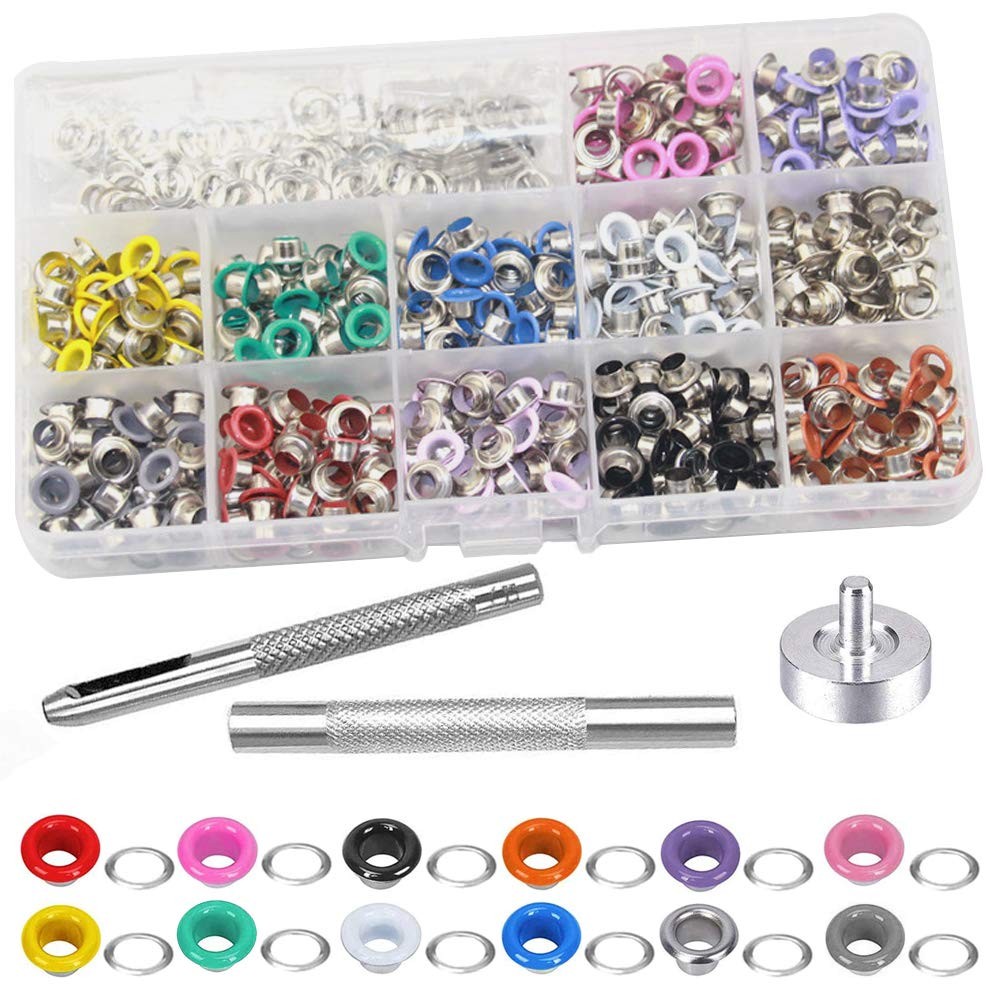 Mesee 600 Sets Grommet Kits 3/16 Inch Multi-Color Metal Eyelets Kit with...