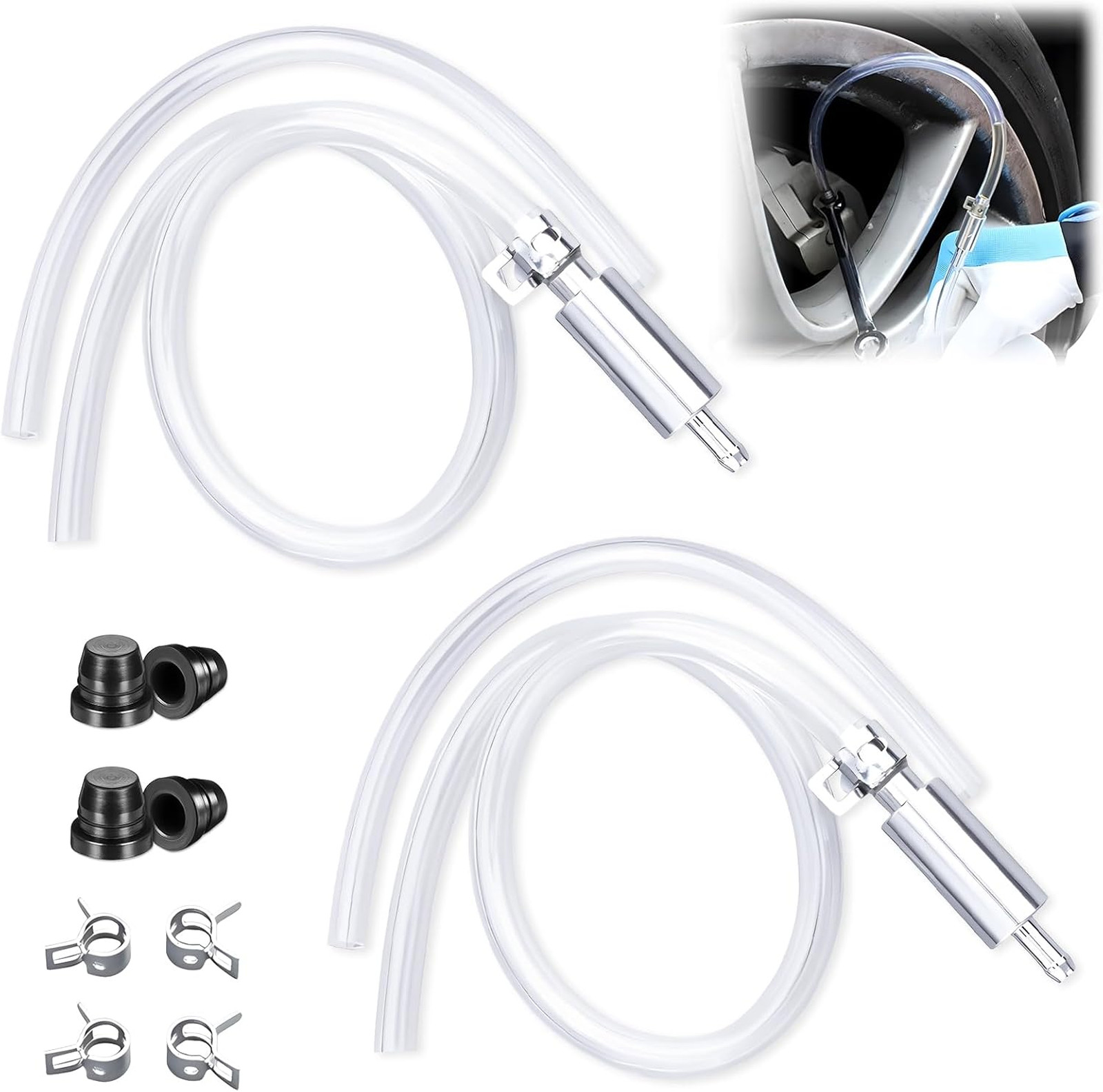 Brake Bleeder Hose Kit, One Way Check Valve, Flexible Rubber Tube, Universal