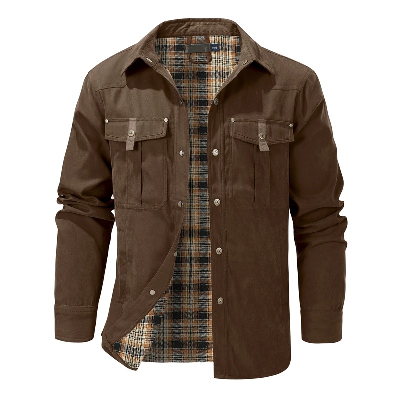 Men's Jackets Long Sleeved Snap Plaid Shirts Western Cowboy Flannel Lined Shirts