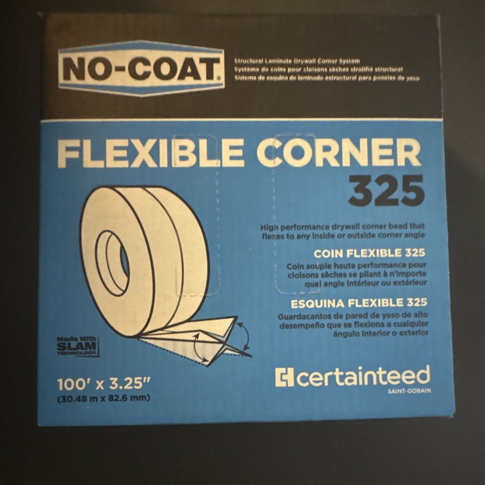 CertainTeed NO-COAT Flexible Corner 325 Drywall Corner Bead 100' x 3.25" MPN 325