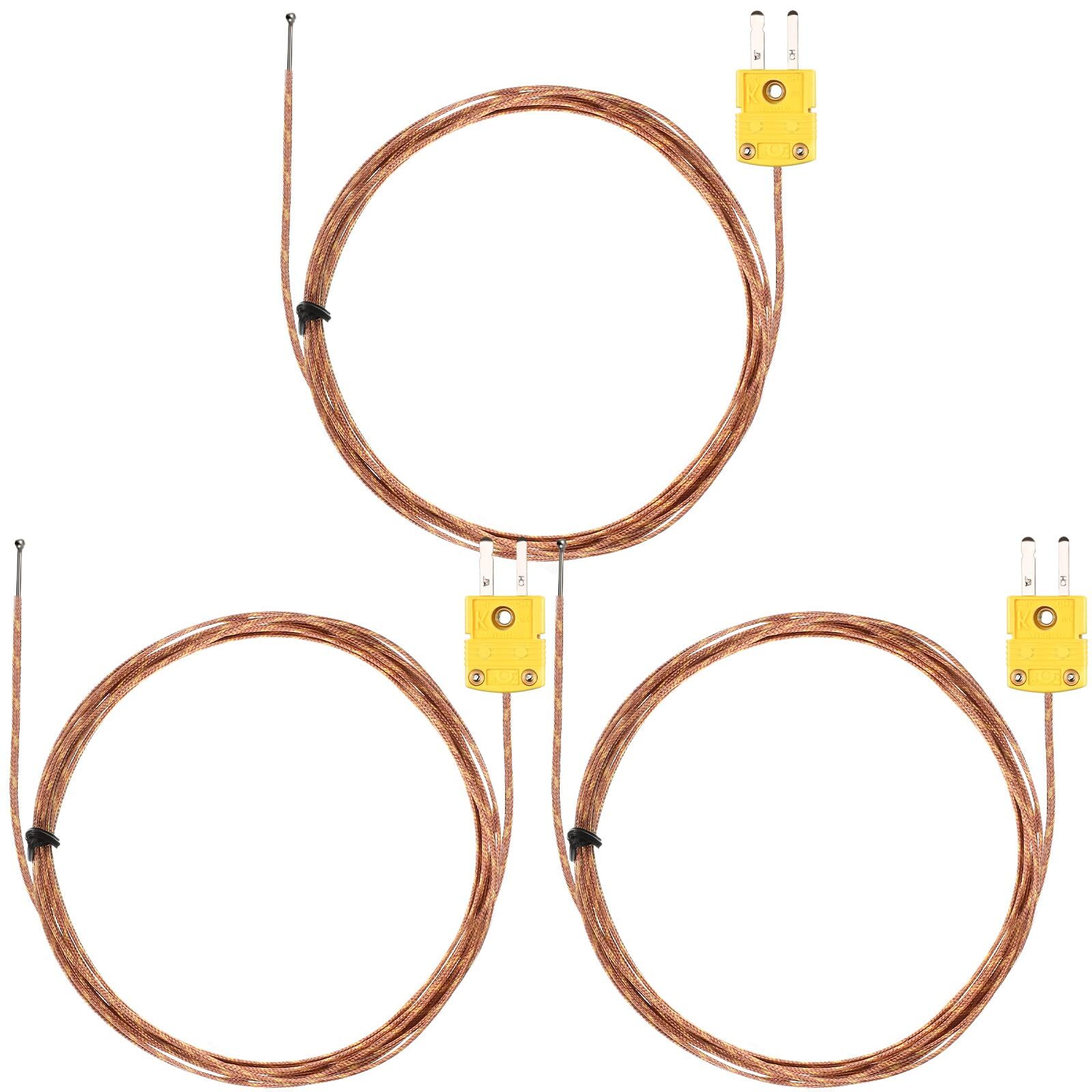 3 PCS K-Type Thermocouple Probe Sensor with Mini Connector 3 Meters Long