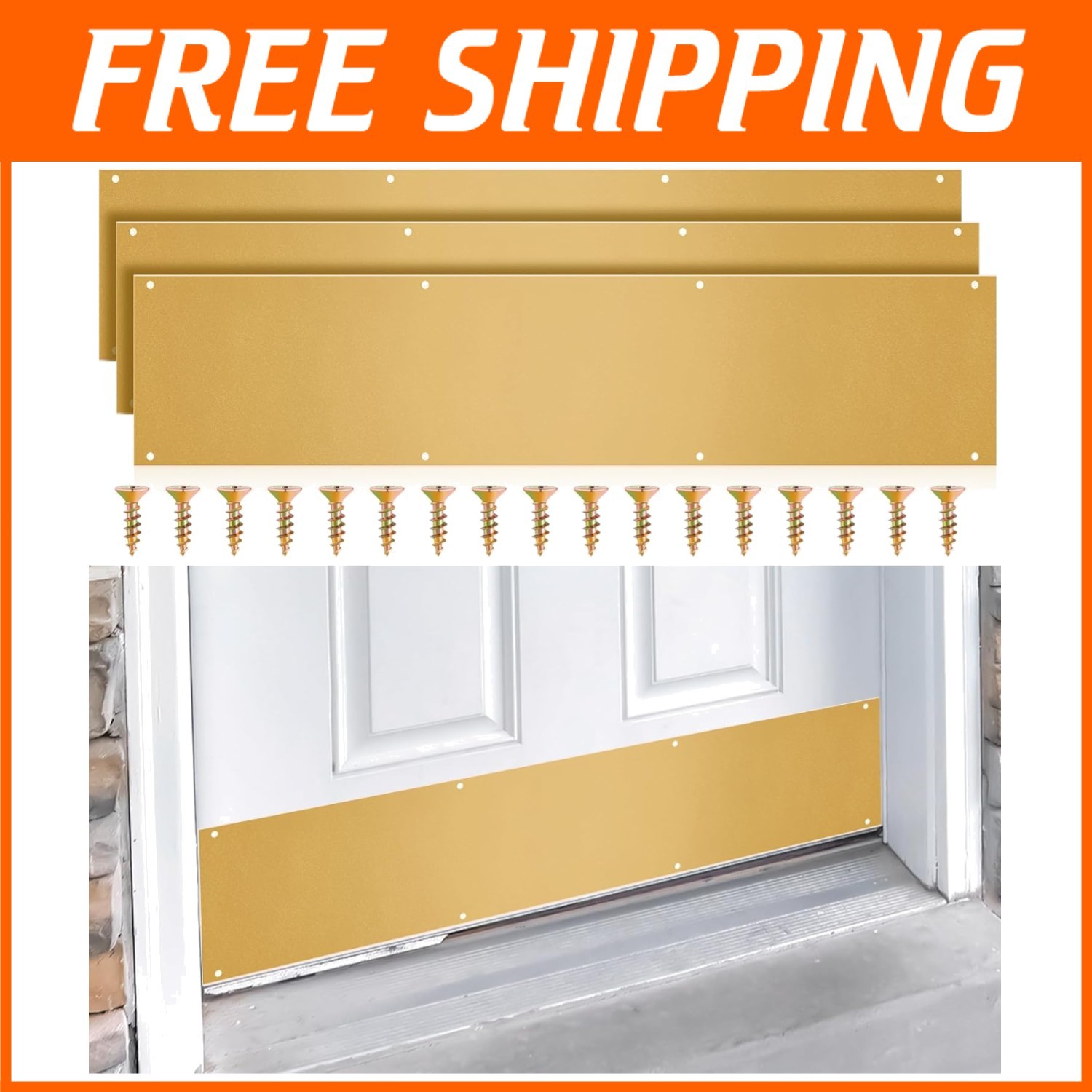 3-Piece Brass Door Kick Plate Set with Screws