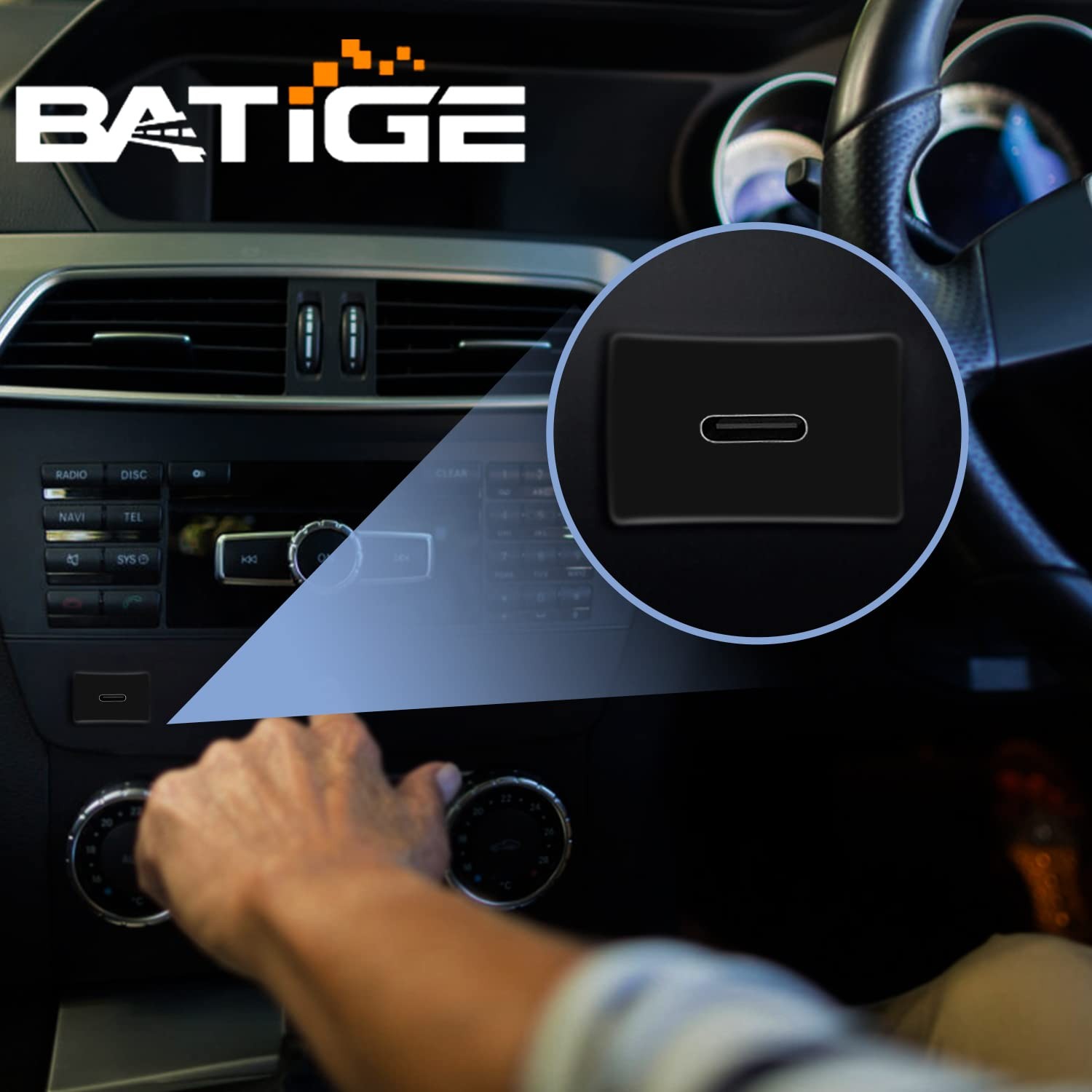 BATIGE Square Type C 3.1 Car Flush Mount Cable USB C 3.1 Panel Mount Male to ...