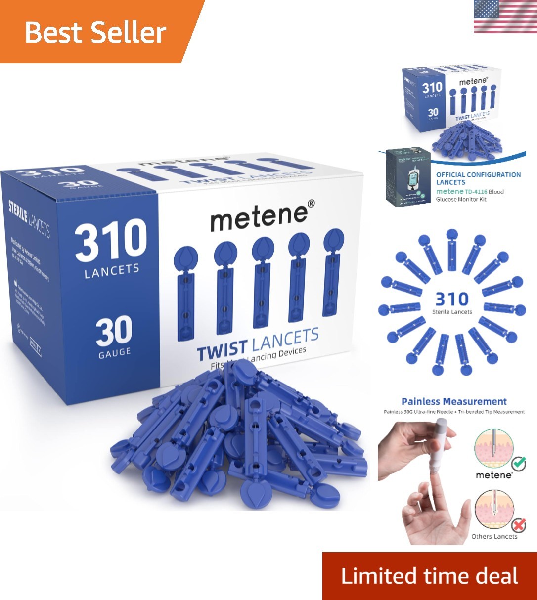 Universal Design 30G Lancets - 310 Count Sterile for Safely Testing Blood Sugar