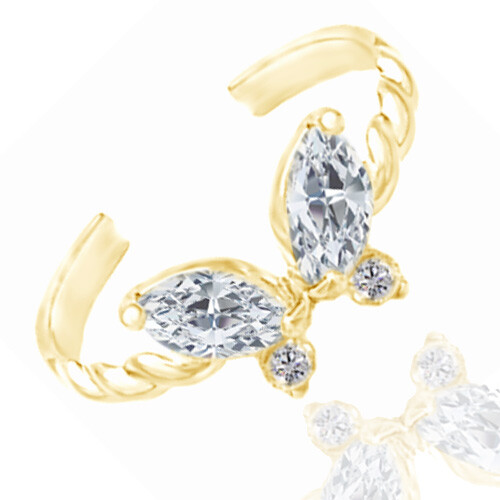 Butterfly Adjustable Toe Ring Simulated Diamond 10K Yellow Gold