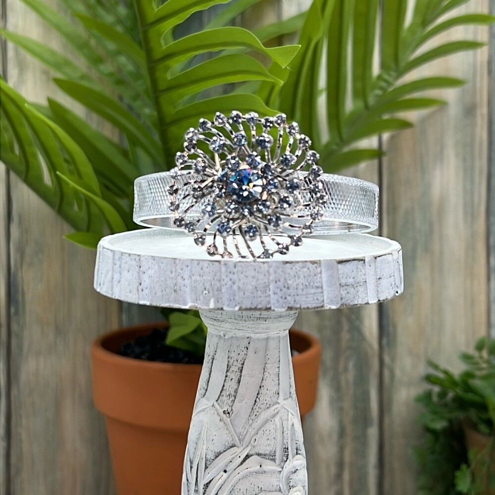 Adorned Crown Jewelry assemblage blue rhinestone silver sparkle bangle bracelet
