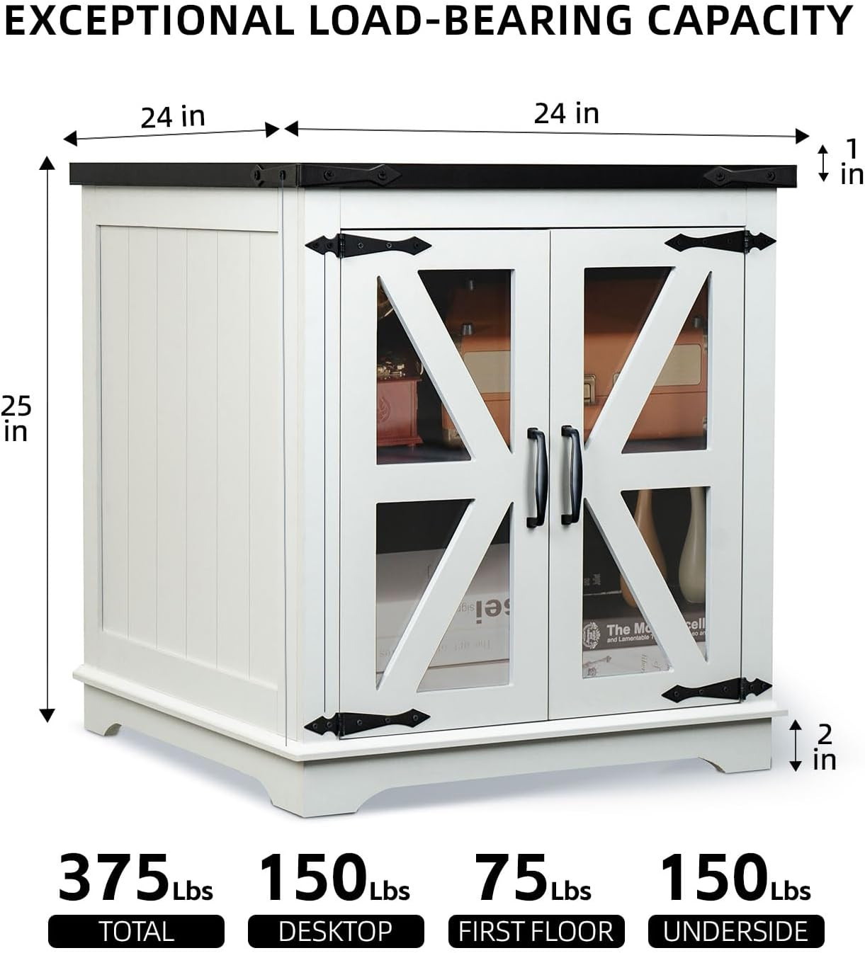 Farmhouse End Table, 24" Large End Tables with Storage, Rustic Square Sofa besid