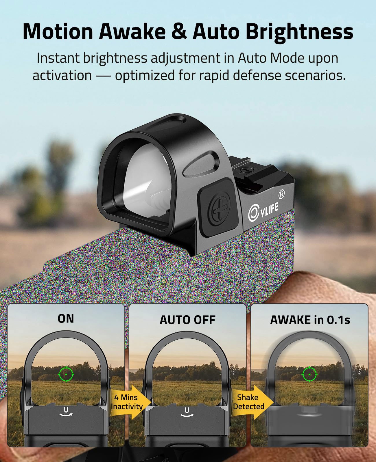 Motion Awake Reflex Green Dot Sight 3 MOA Dot & 32 MOA Circle OpticSight For RMR