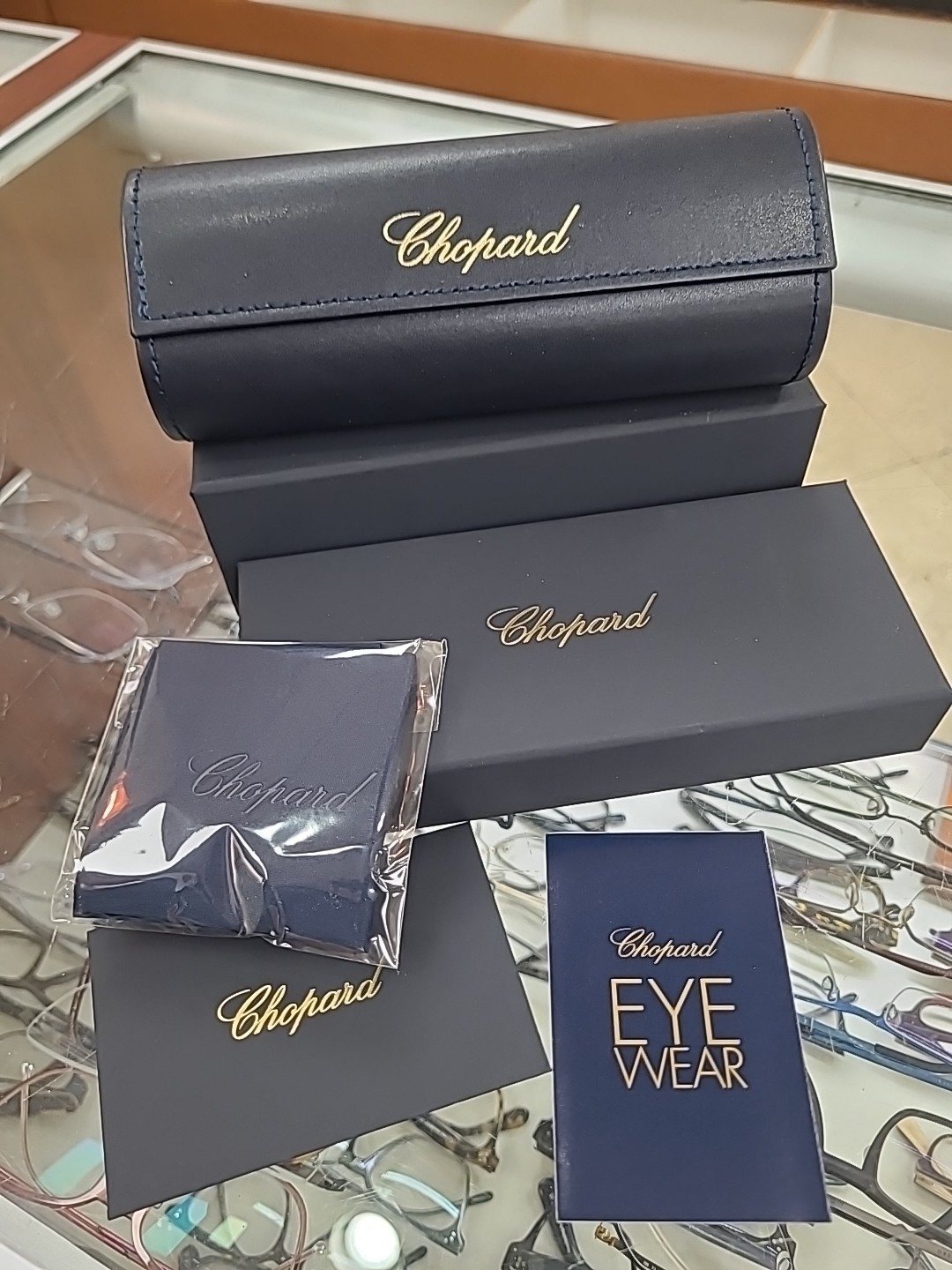 Chopard Glasses Case Hard Case Blue Leather Magnetic Full Set BOX  NEW