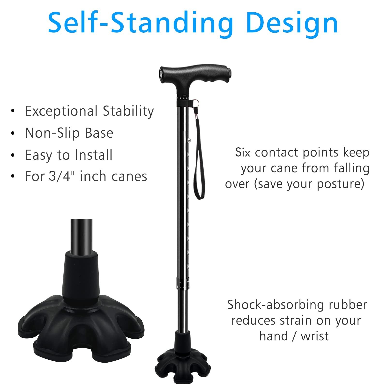 Self Standing 6 Support Feets Base Replacement Walking Canes 3/4 IN