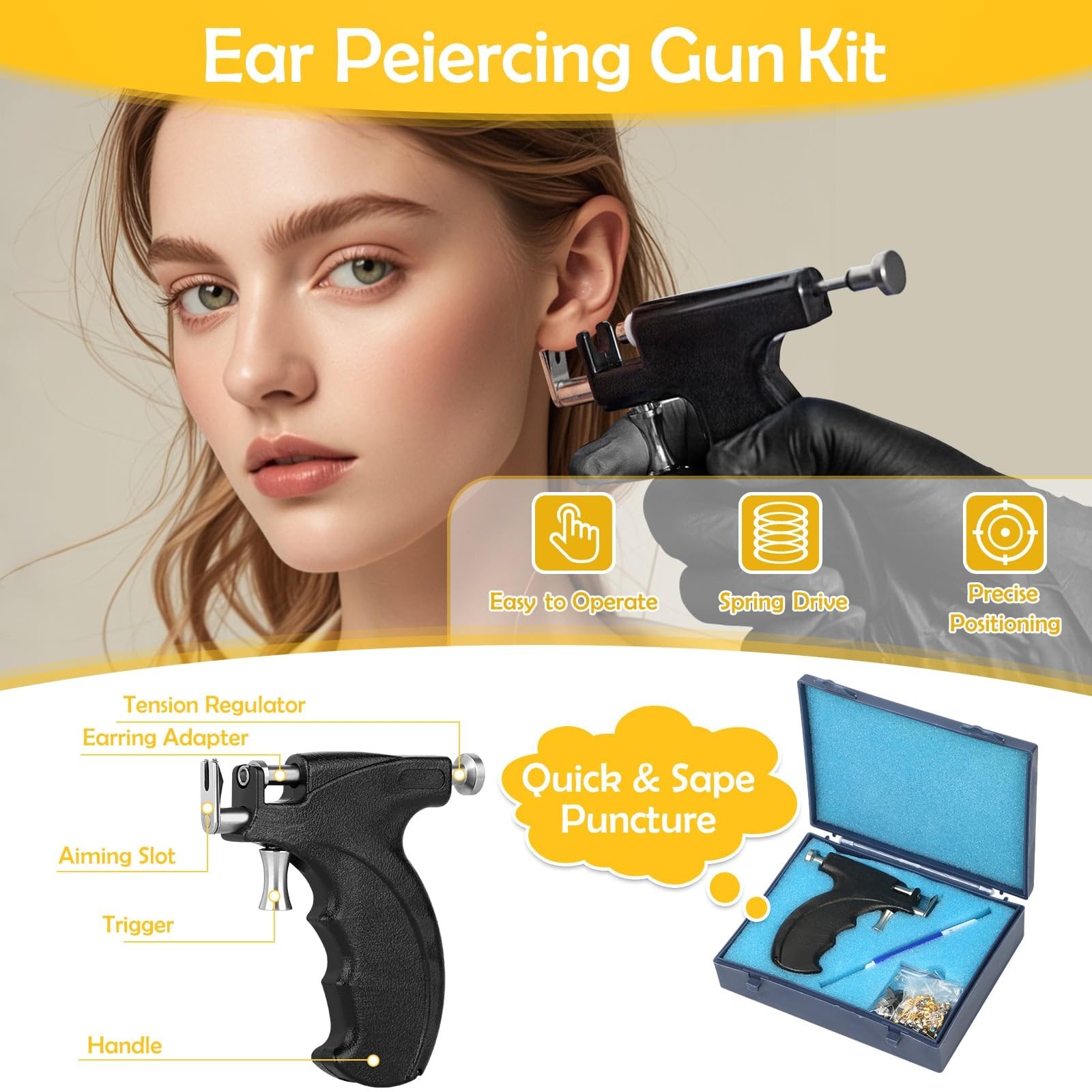 Professional Ear Piercing Gun, Reusable Ear Piercing Machine with Stainless Stee