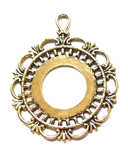 5 of 25mm, Fit 20-27mm Antique Gold Victorian Scalloped Pendant Settings 54x44mm