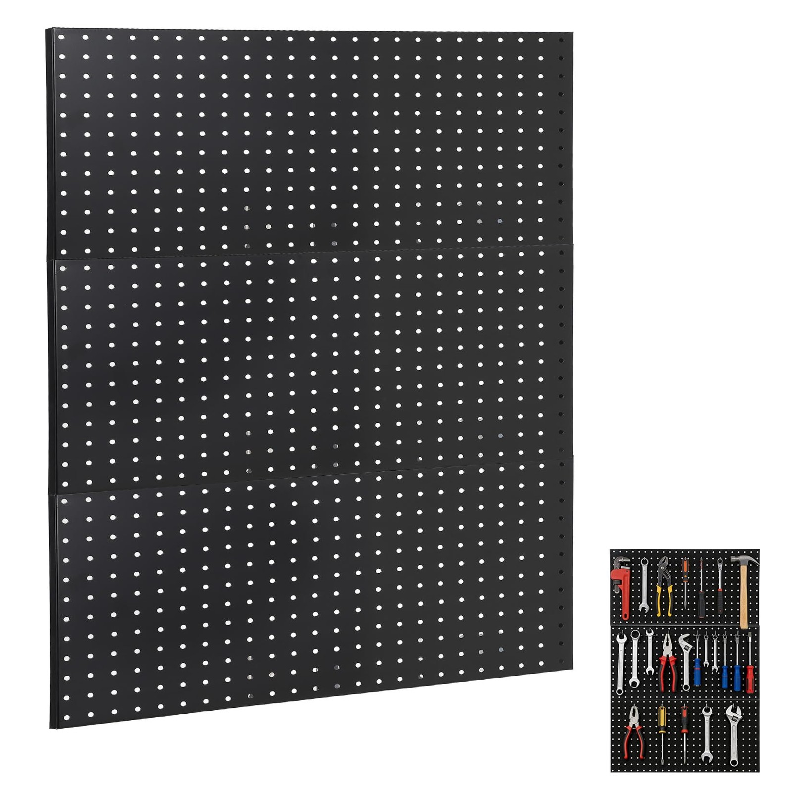 3 Metal Pegboard Panels, 36" x 24" Steel Peg Board, Flexible Layout Wall Orga...